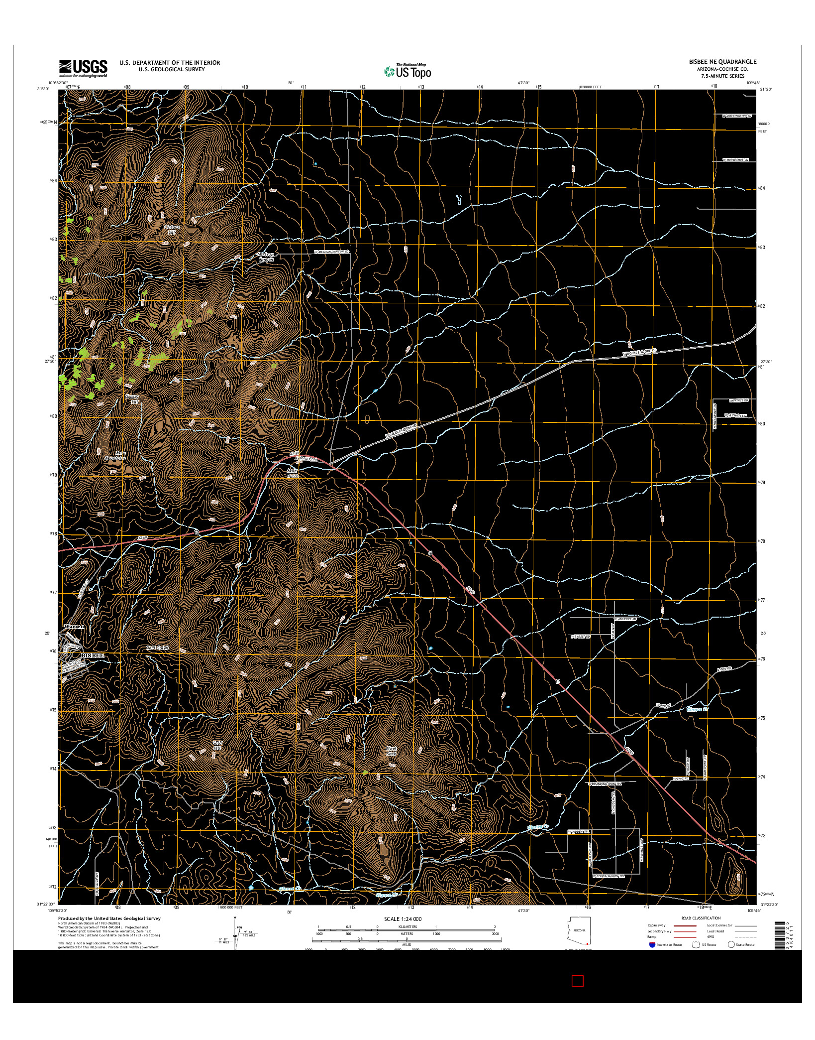 USGS US TOPO 7.5-MINUTE MAP FOR BISBEE NE, AZ 2014
