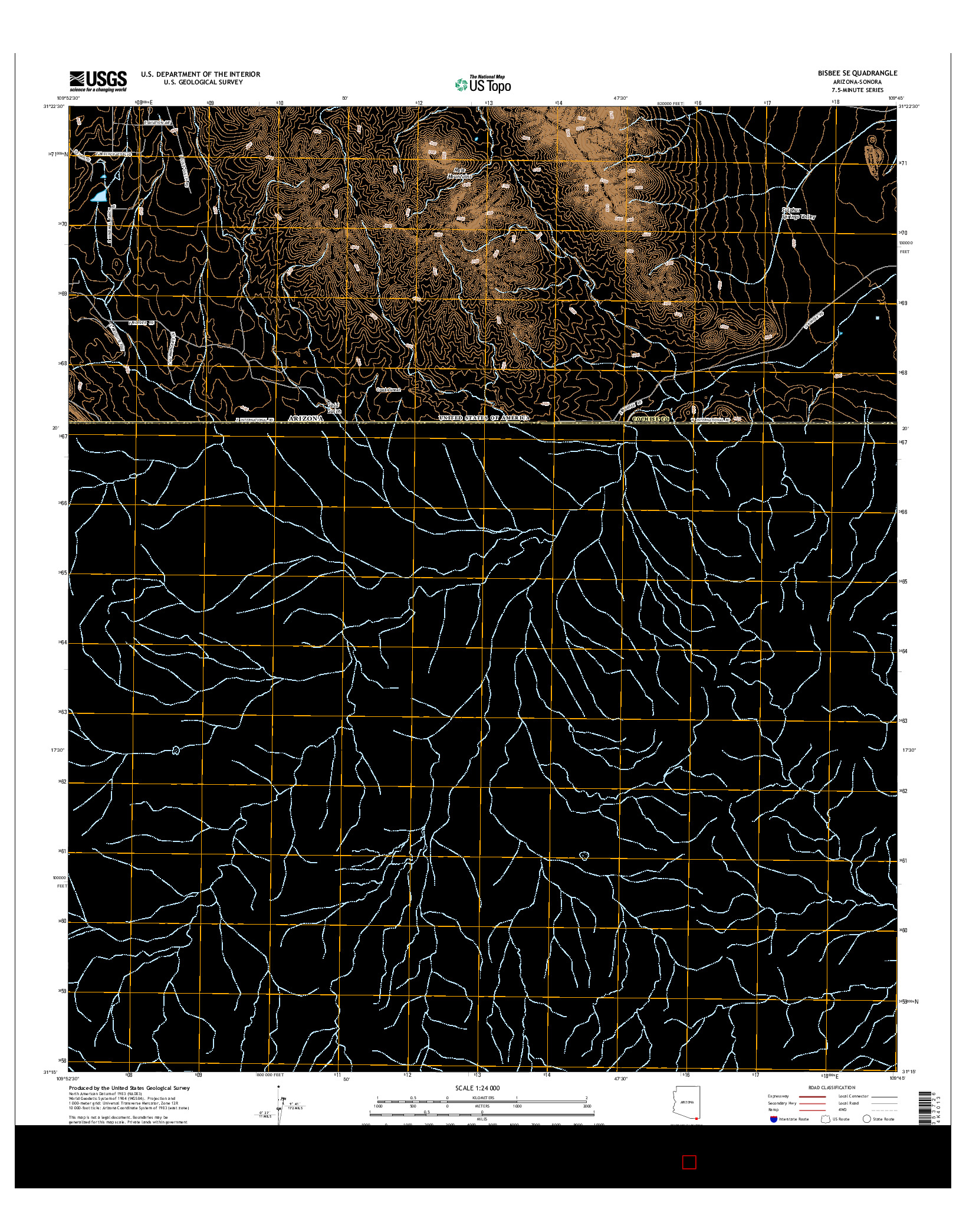 USGS US TOPO 7.5-MINUTE MAP FOR BISBEE SE, AZ-SON 2014