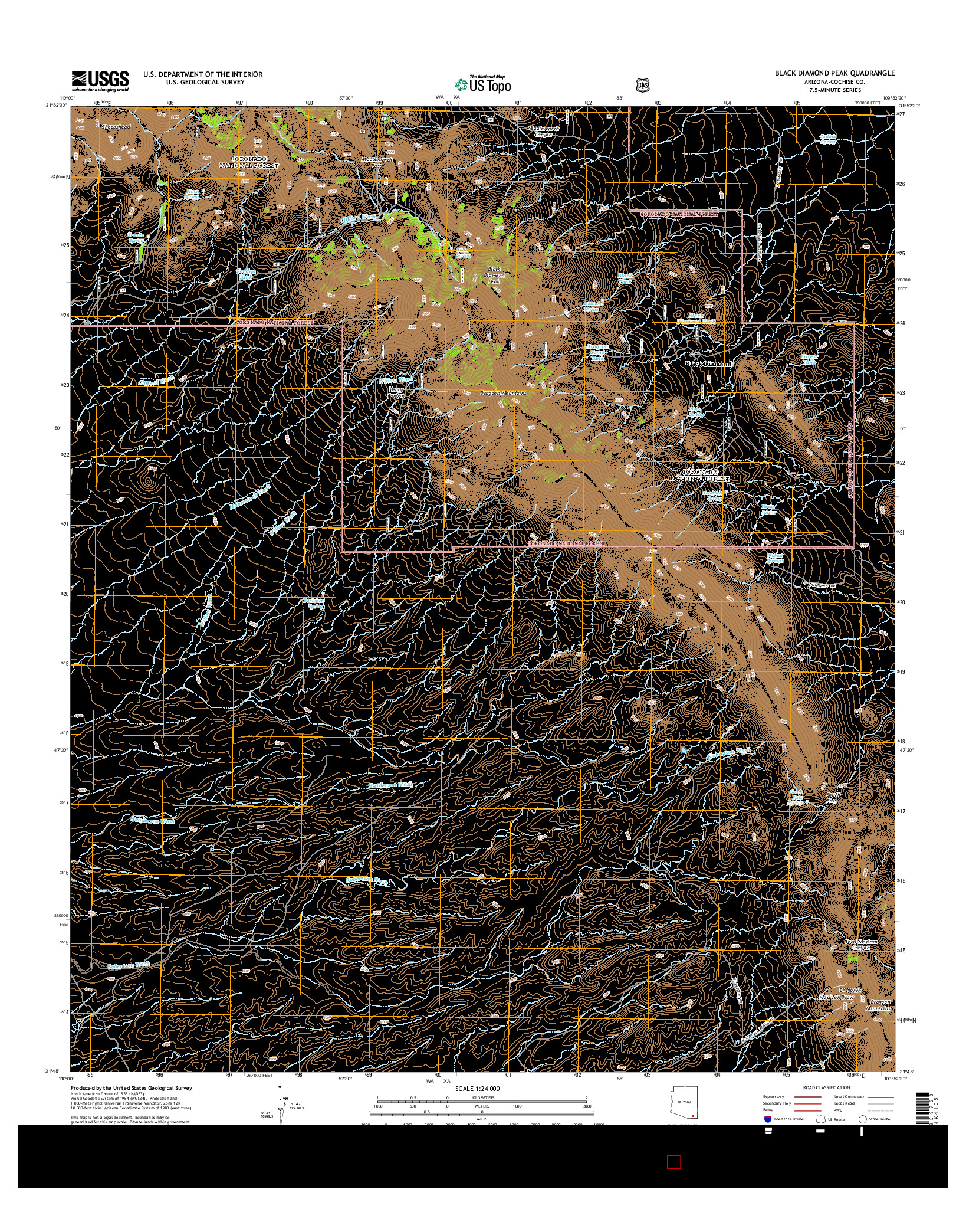 USGS US TOPO 7.5-MINUTE MAP FOR BLACK DIAMOND PEAK, AZ 2014