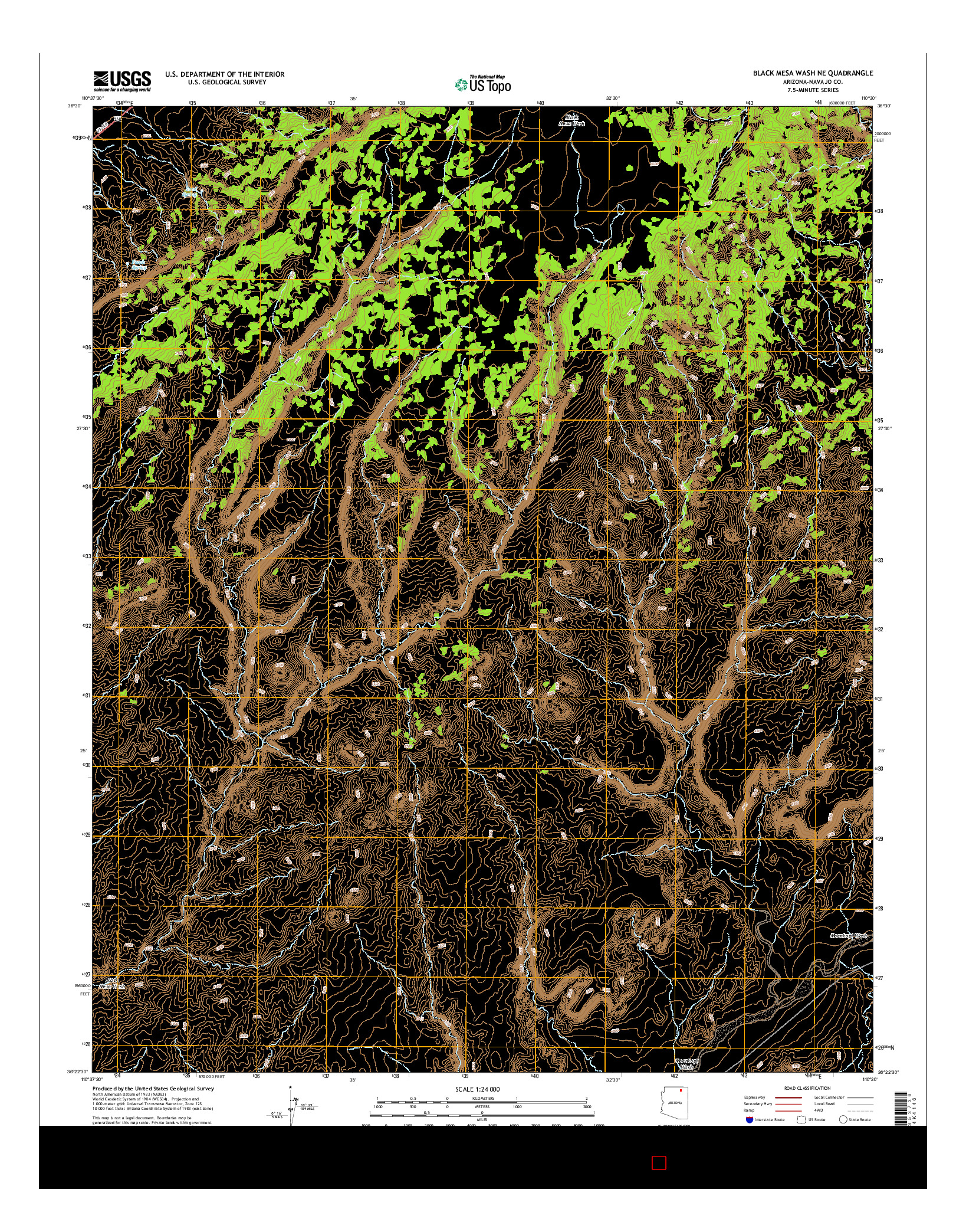 USGS US TOPO 7.5-MINUTE MAP FOR BLACK MESA WASH NE, AZ 2014