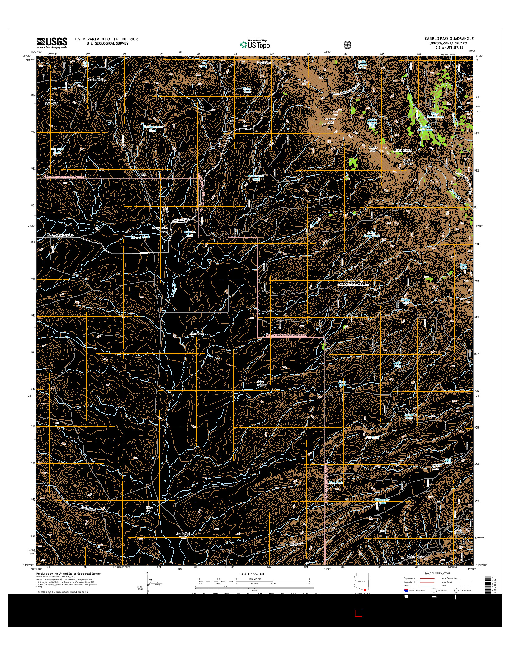 USGS US TOPO 7.5-MINUTE MAP FOR CANELO PASS, AZ 2014