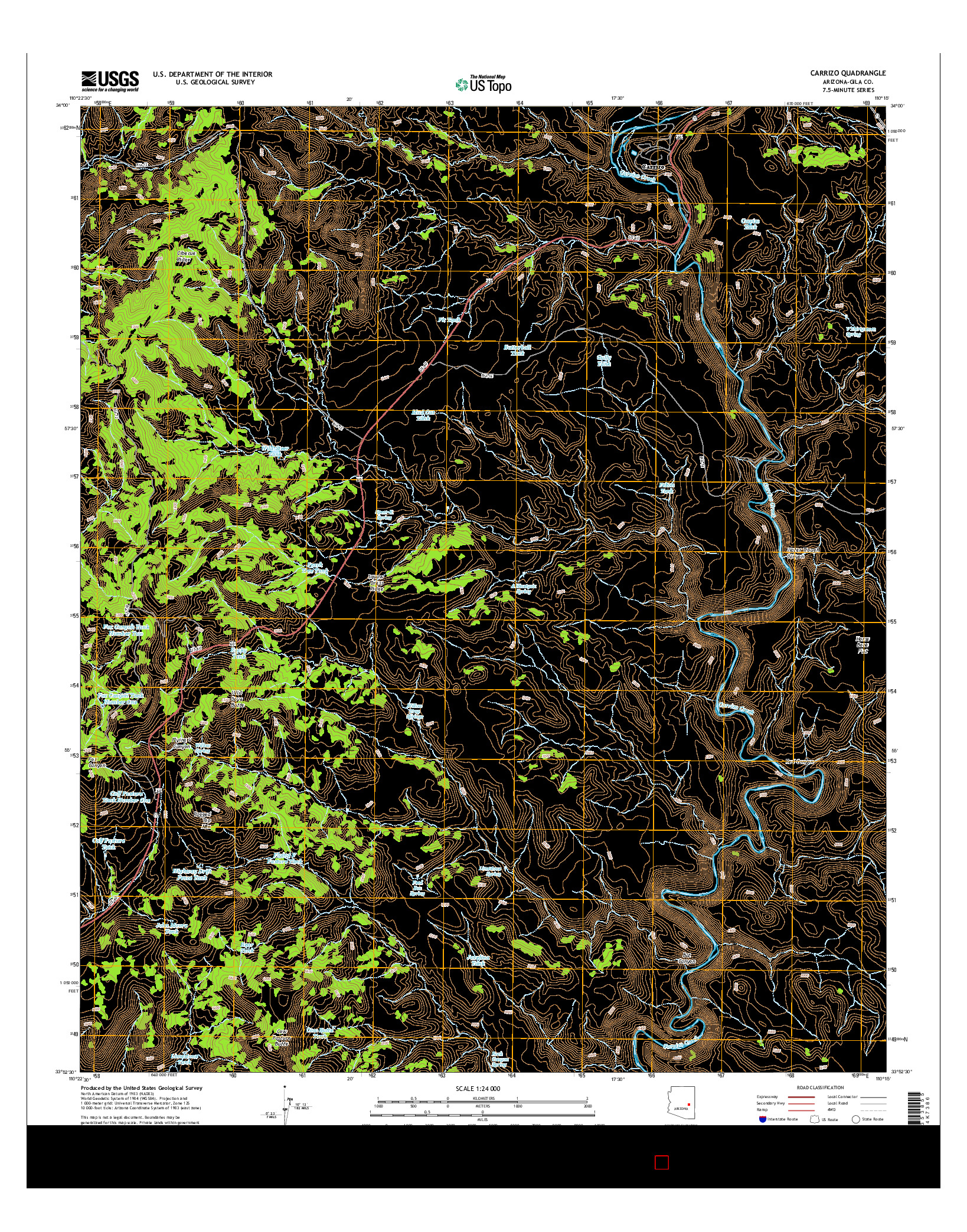 USGS US TOPO 7.5-MINUTE MAP FOR CARRIZO, AZ 2014