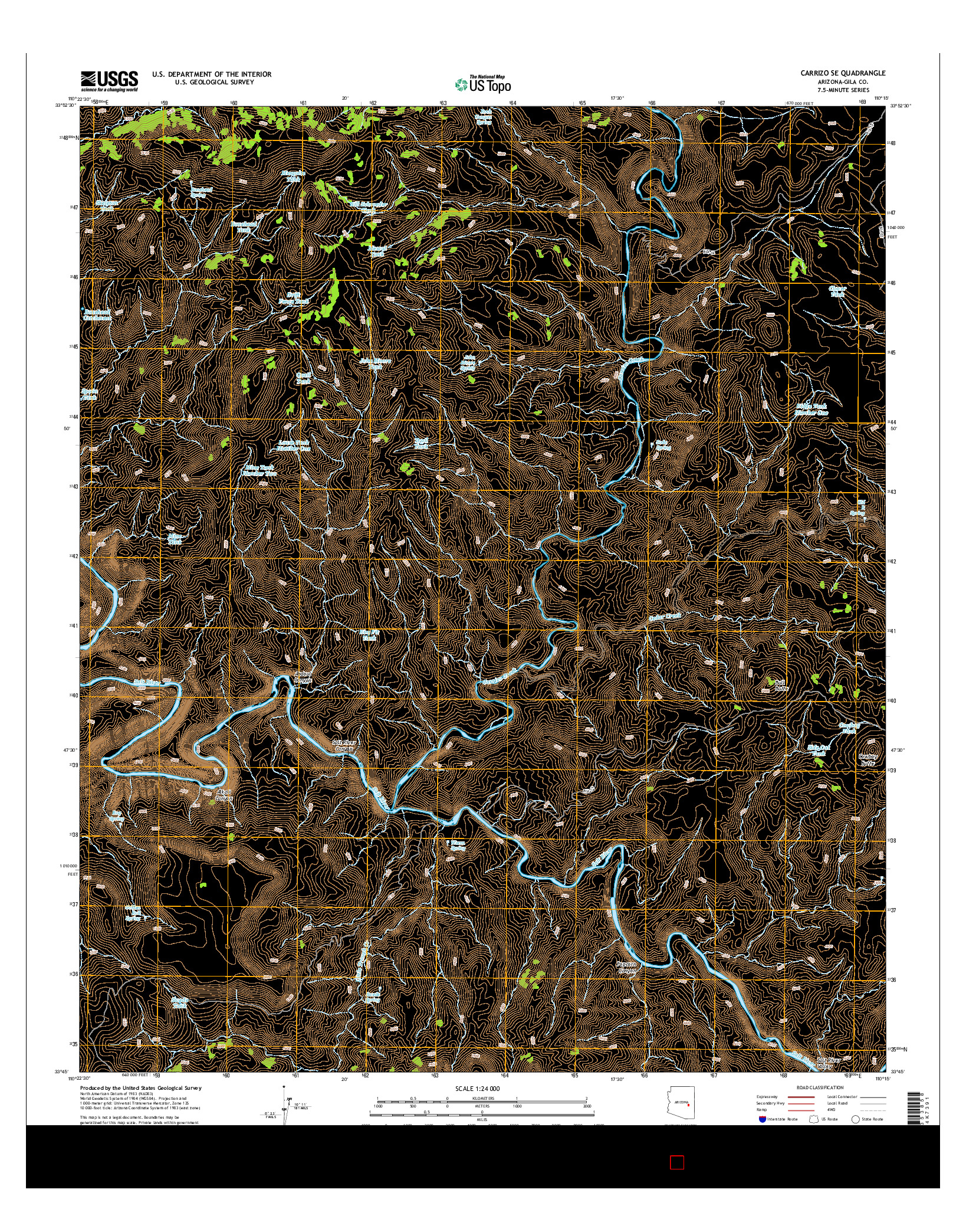 USGS US TOPO 7.5-MINUTE MAP FOR CARRIZO SE, AZ 2014