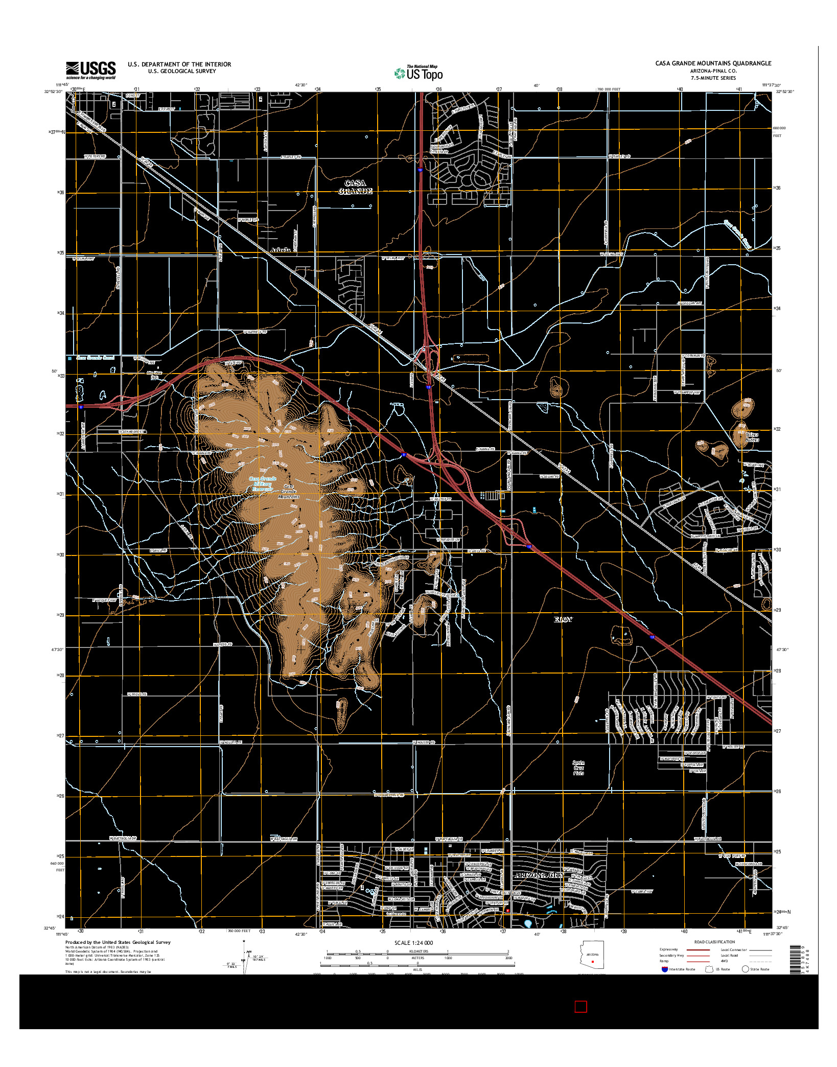 USGS US TOPO 7.5-MINUTE MAP FOR CASA GRANDE MOUNTAINS, AZ 2014