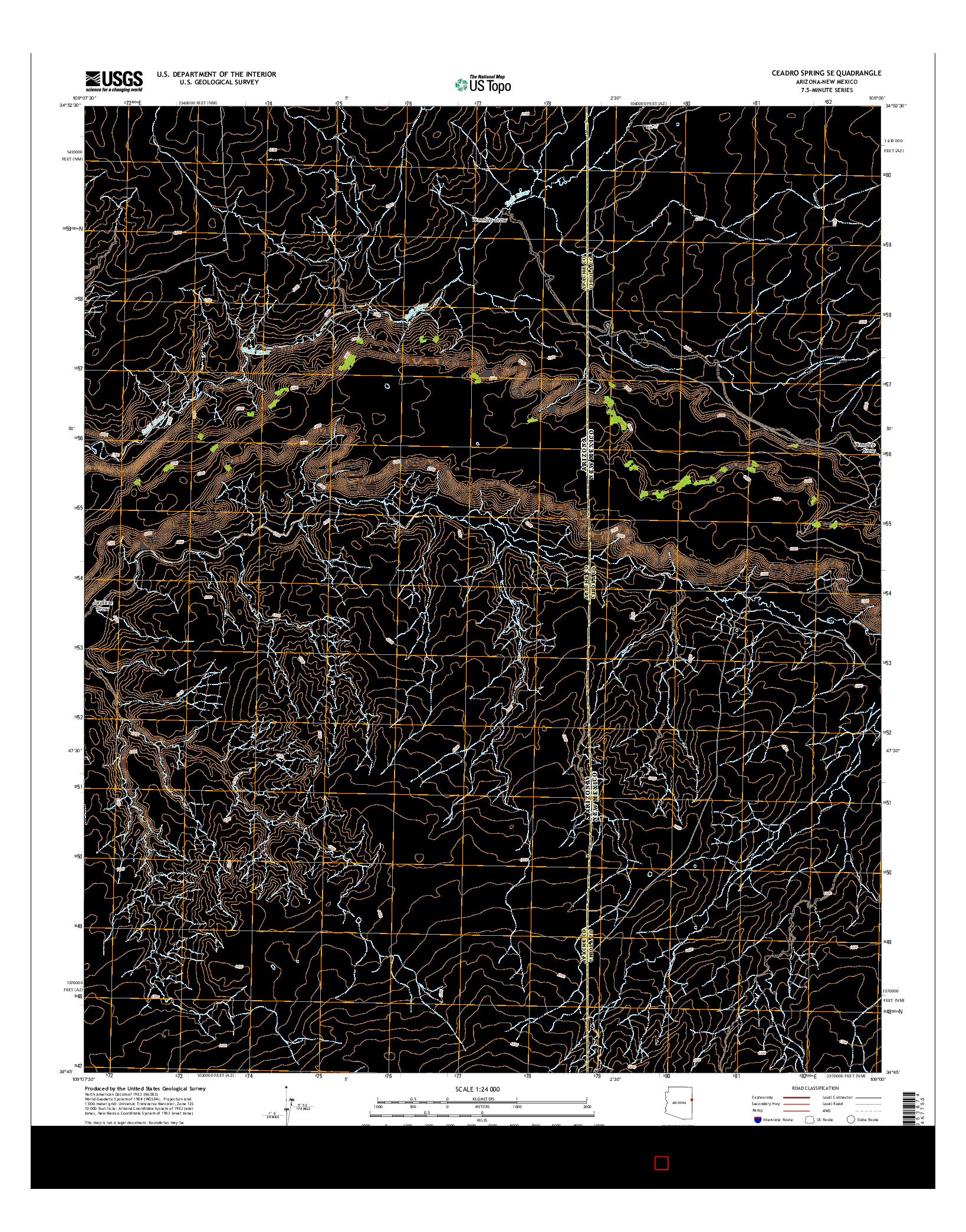 USGS US TOPO 7.5-MINUTE MAP FOR CEADRO SPRING SE, AZ-NM 2014