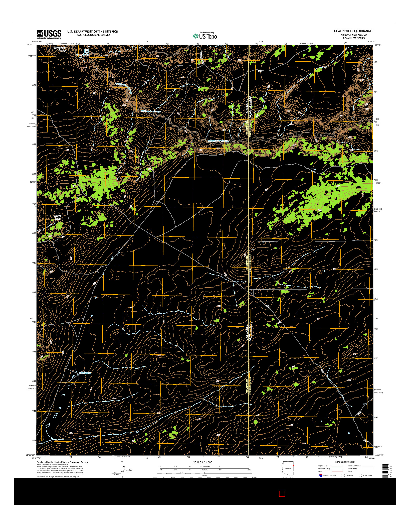 USGS US TOPO 7.5-MINUTE MAP FOR CHAFIN WELL, AZ-NM 2014