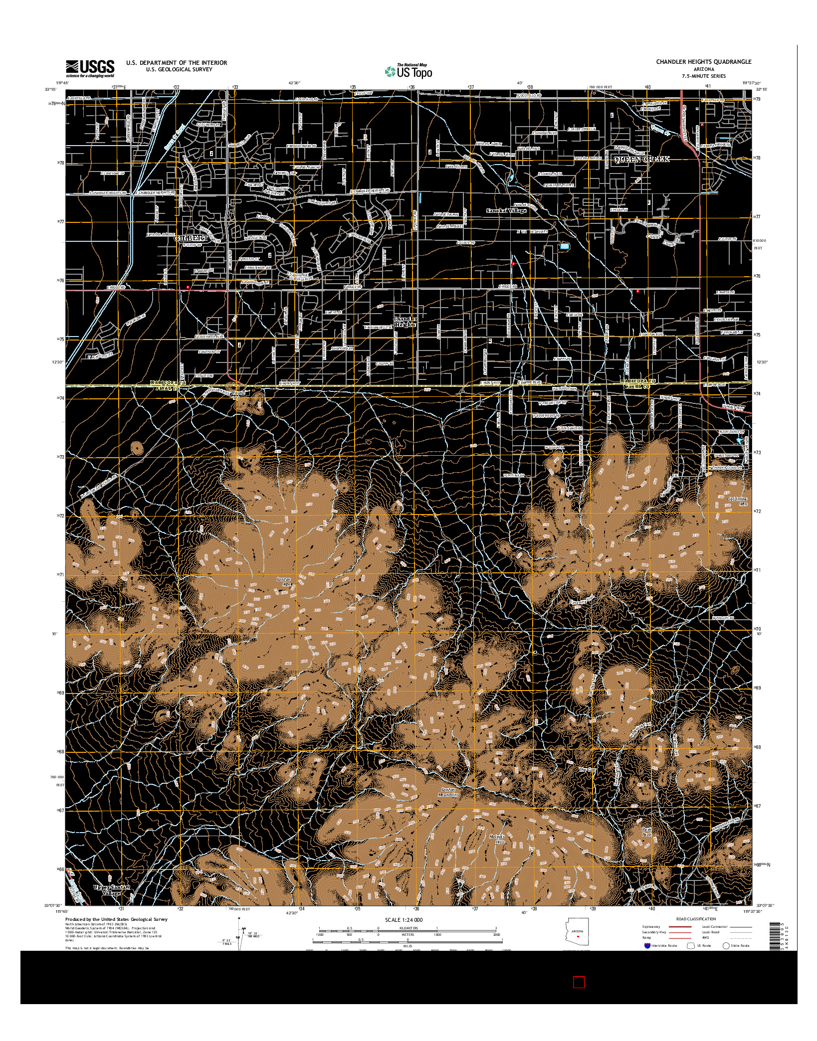 USGS US TOPO 7.5-MINUTE MAP FOR CHANDLER HEIGHTS, AZ 2014