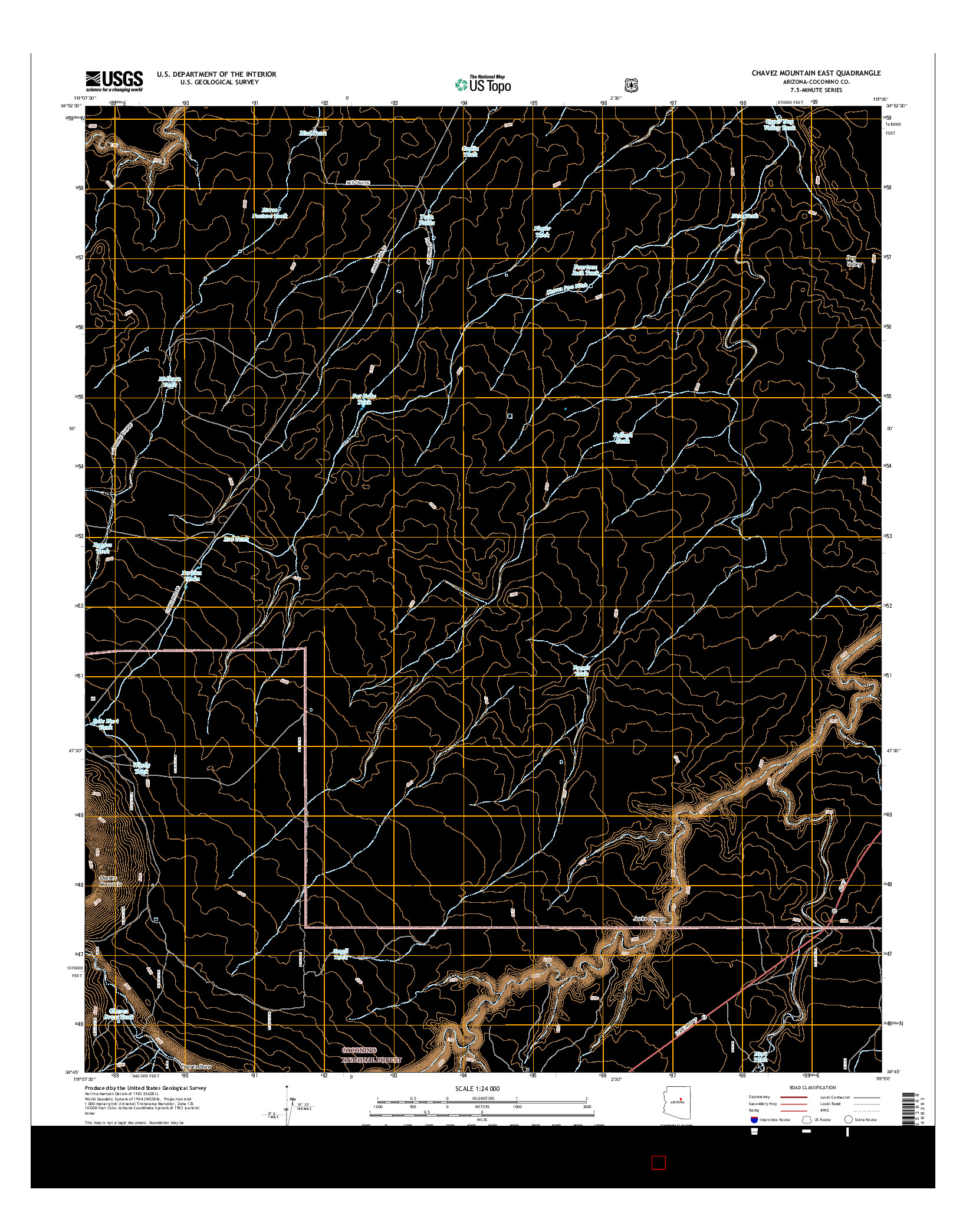 USGS US TOPO 7.5-MINUTE MAP FOR CHAVEZ MOUNTAIN EAST, AZ 2014