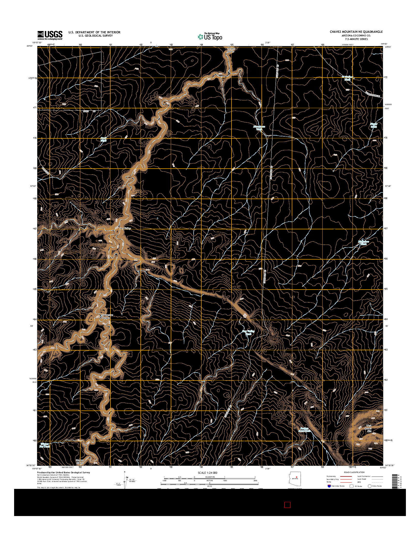 USGS US TOPO 7.5-MINUTE MAP FOR CHAVEZ MOUNTAIN NE, AZ 2014
