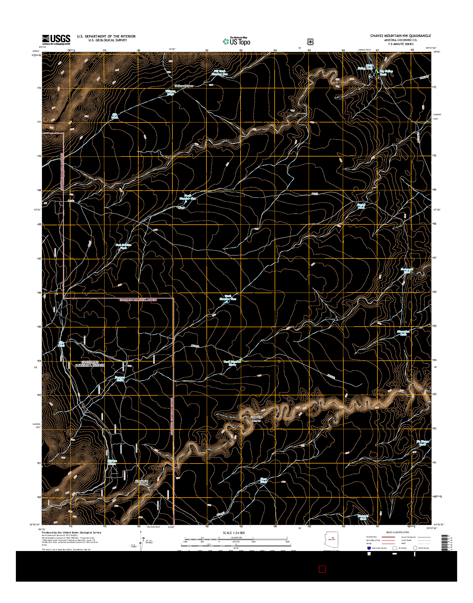 USGS US TOPO 7.5-MINUTE MAP FOR CHAVEZ MOUNTAIN NW, AZ 2014