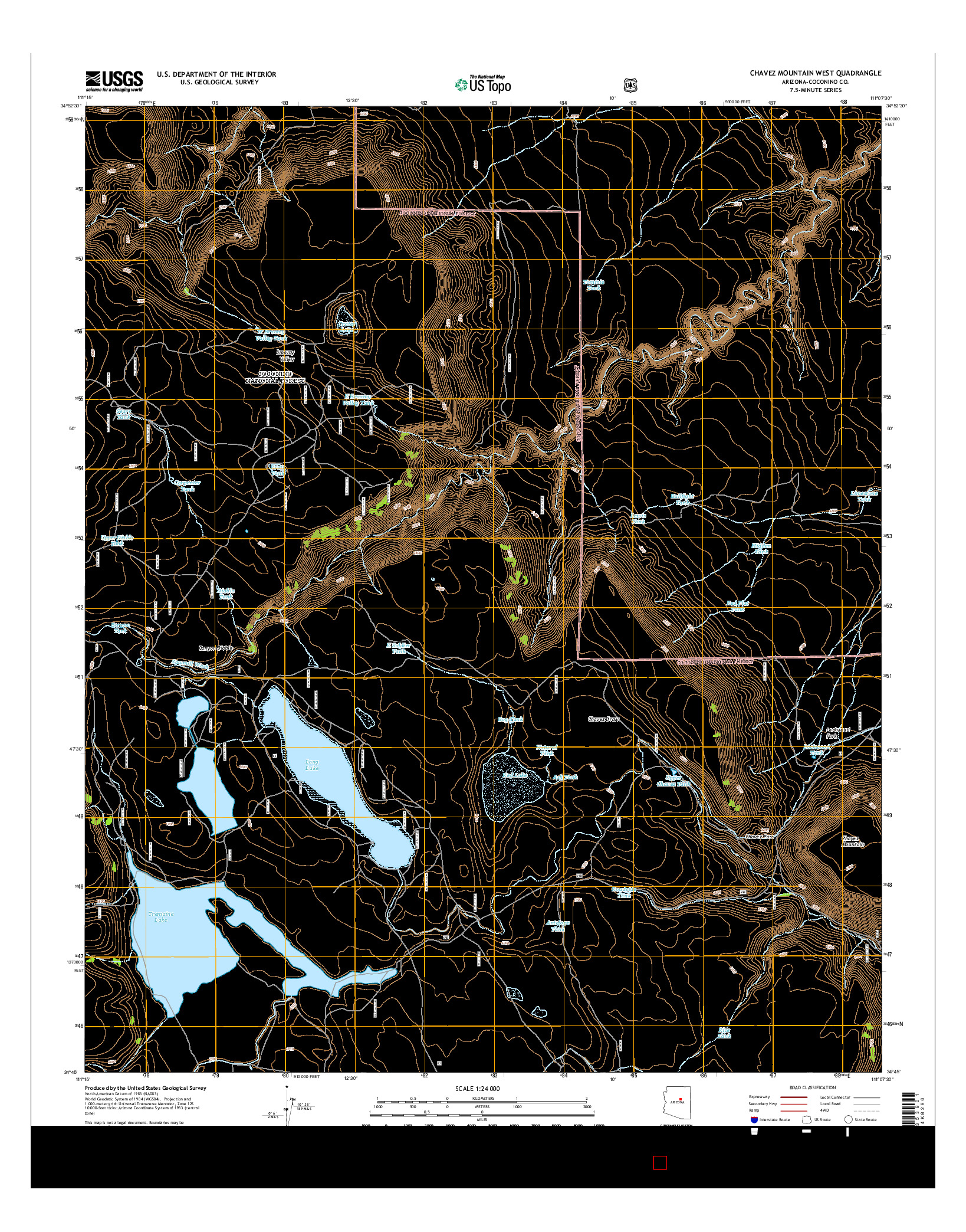 USGS US TOPO 7.5-MINUTE MAP FOR CHAVEZ MOUNTAIN WEST, AZ 2014