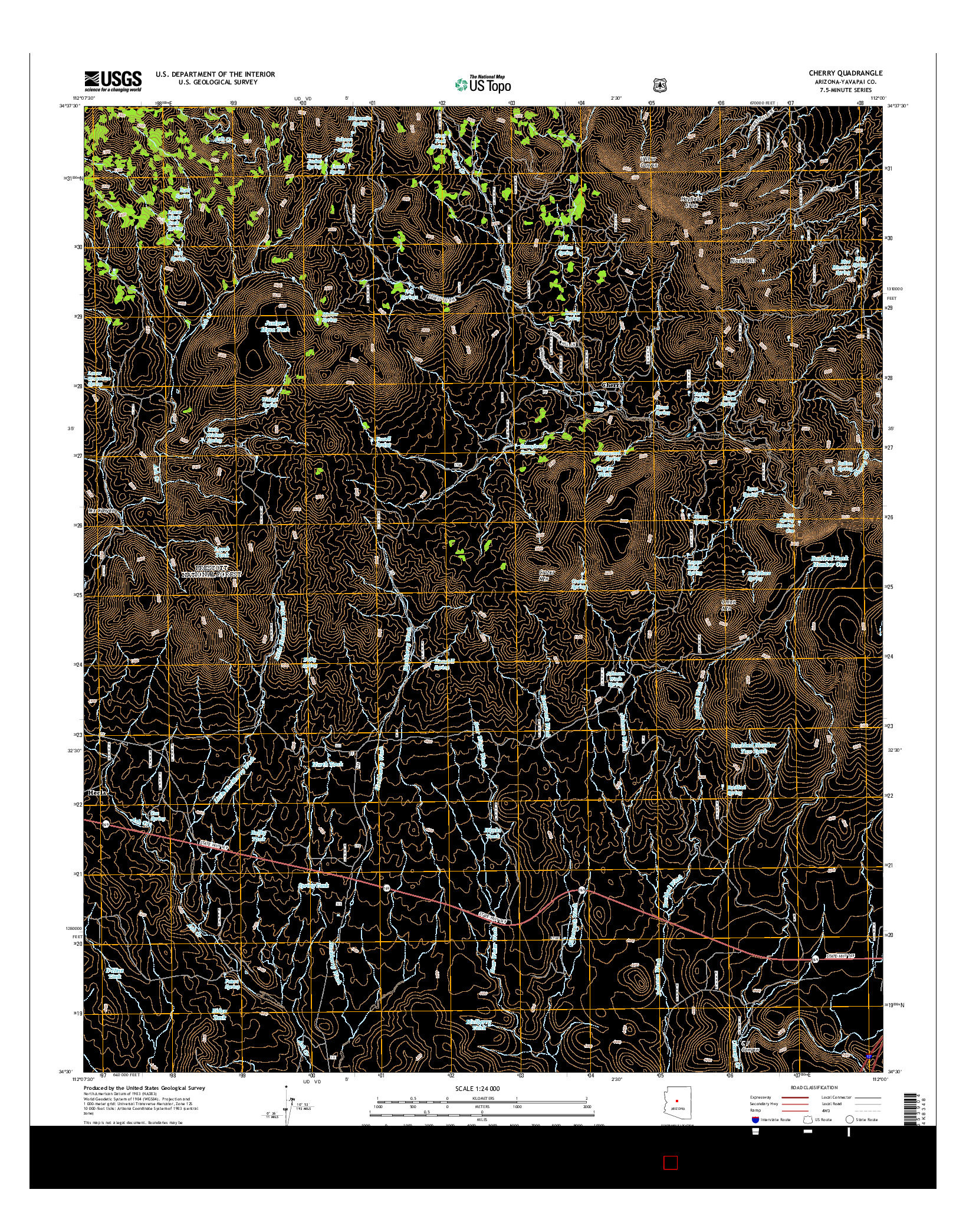 USGS US TOPO 7.5-MINUTE MAP FOR CHERRY, AZ 2014