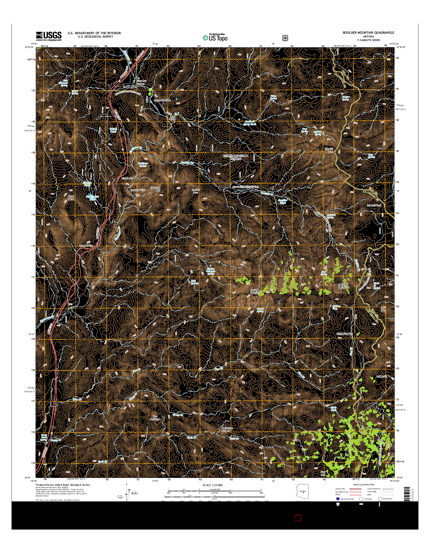USGS US TOPO 7.5-MINUTE MAP FOR BOULDER MOUNTAIN, AZ 2014