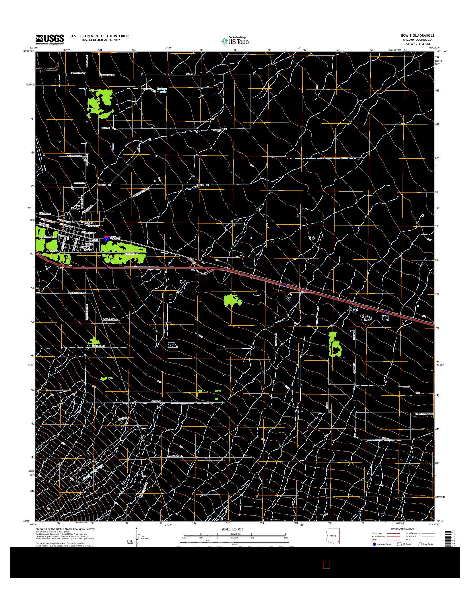 USGS US TOPO 7.5-MINUTE MAP FOR BOWIE, AZ 2014