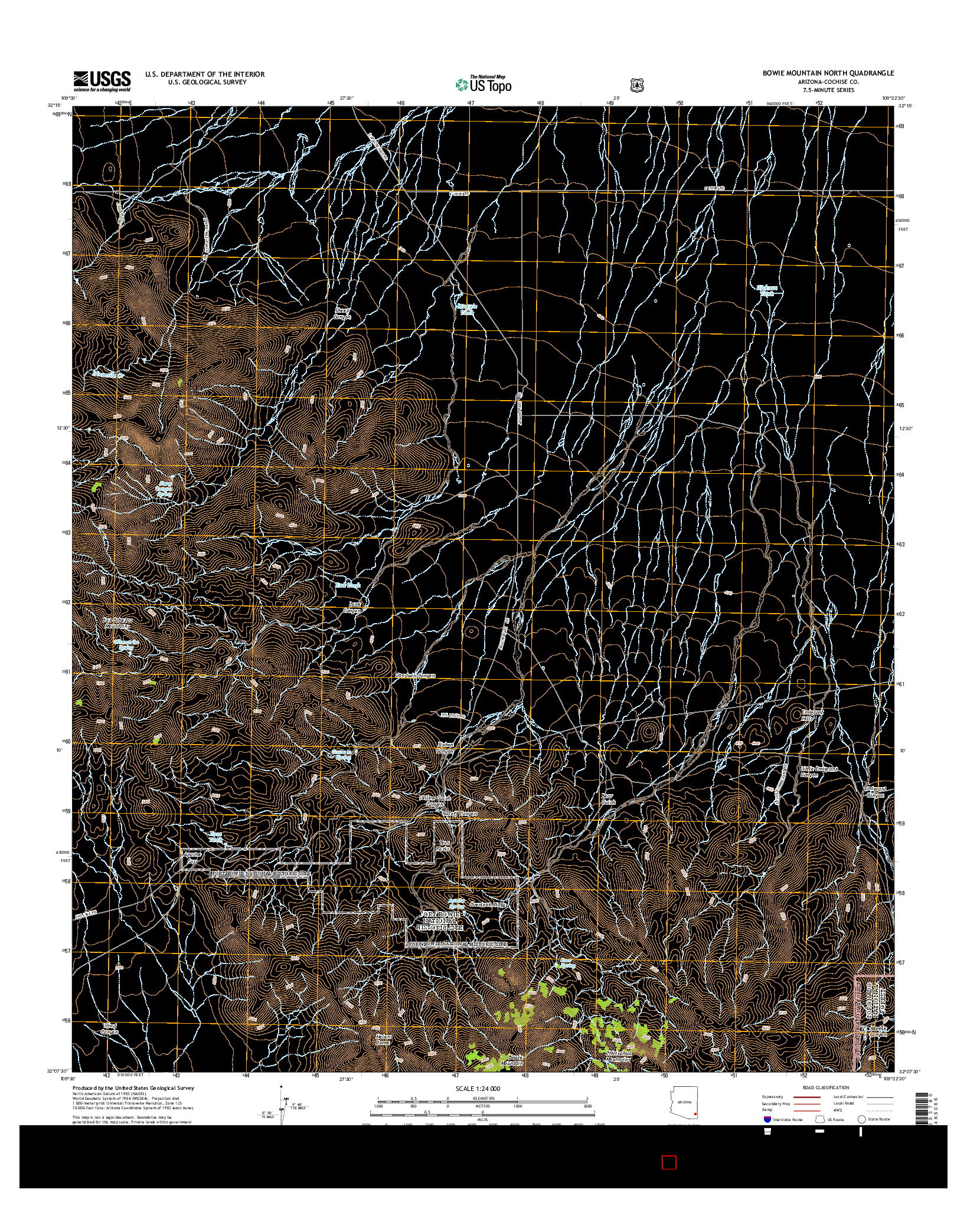 USGS US TOPO 7.5-MINUTE MAP FOR BOWIE MOUNTAIN NORTH, AZ 2014
