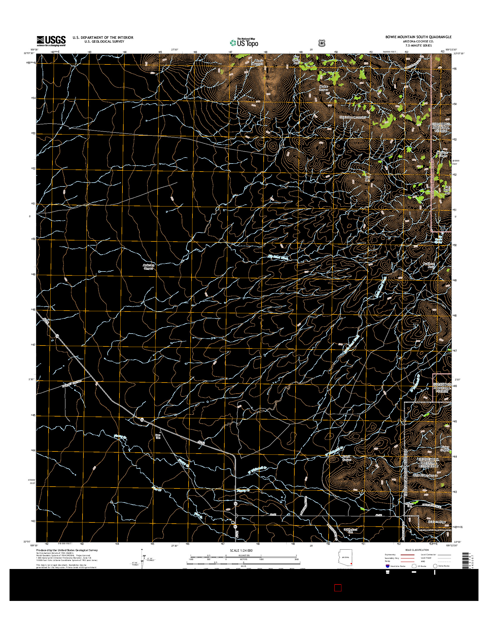 USGS US TOPO 7.5-MINUTE MAP FOR BOWIE MOUNTAIN SOUTH, AZ 2014