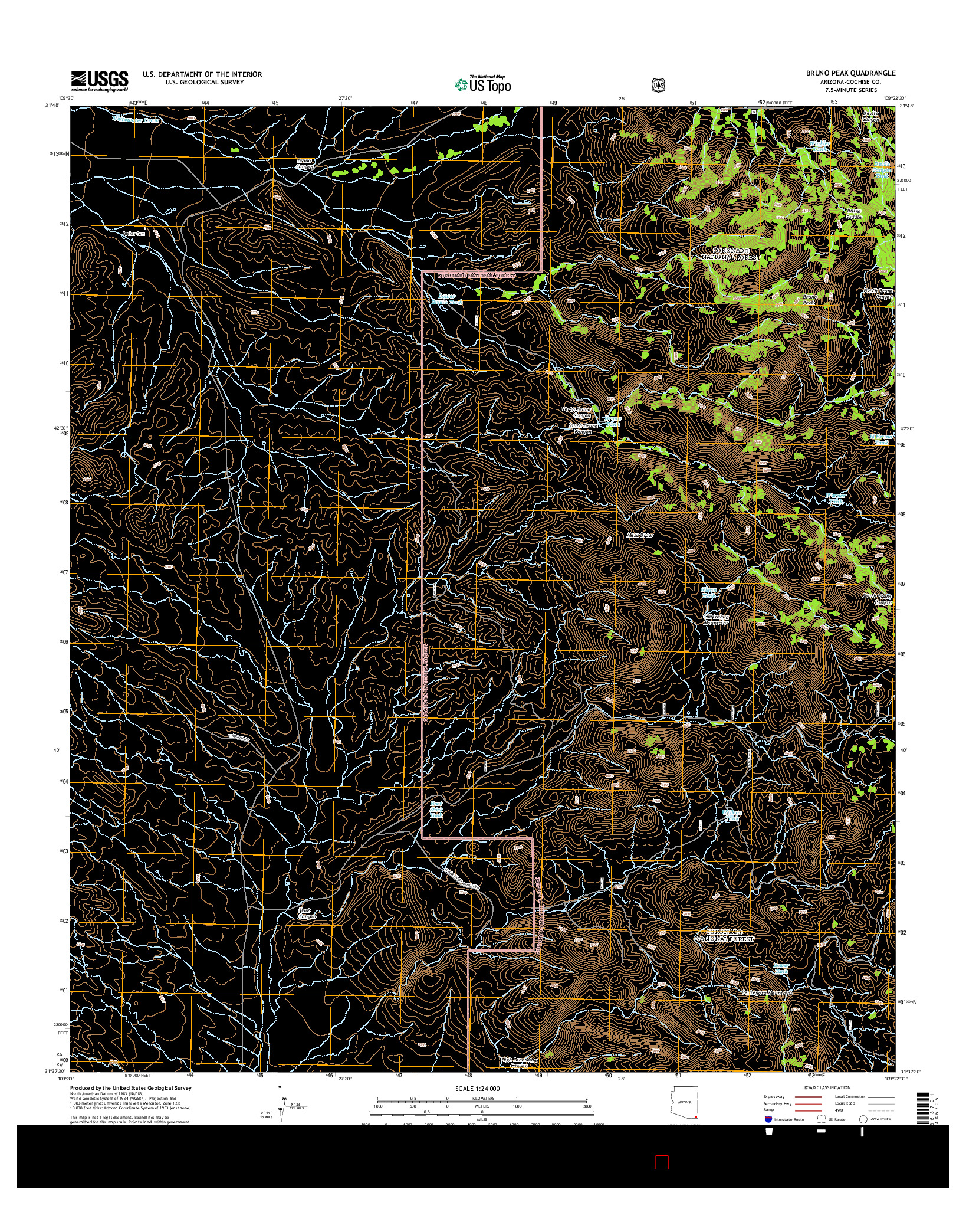 USGS US TOPO 7.5-MINUTE MAP FOR BRUNO PEAK, AZ 2014