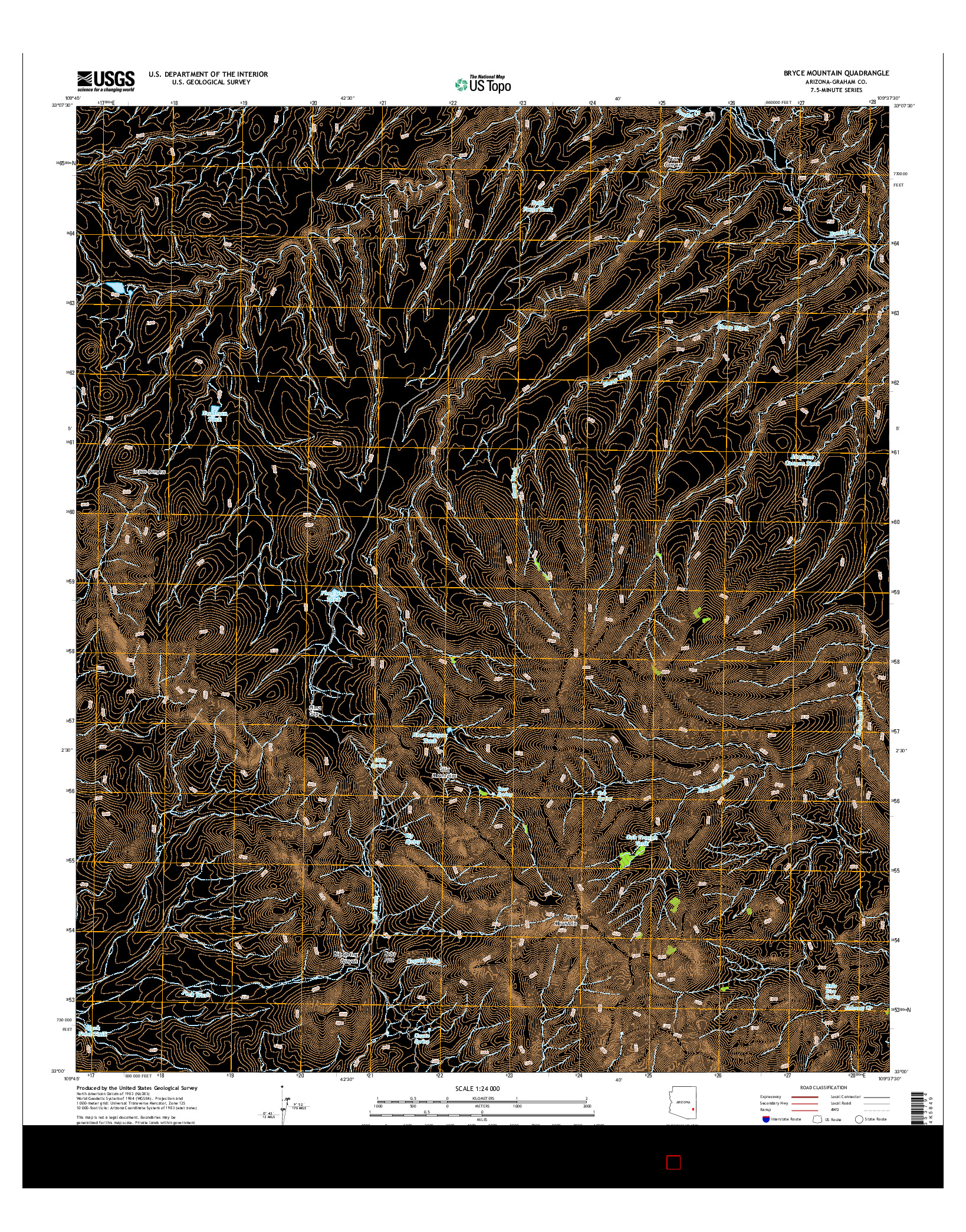 USGS US TOPO 7.5-MINUTE MAP FOR BRYCE MOUNTAIN, AZ 2014