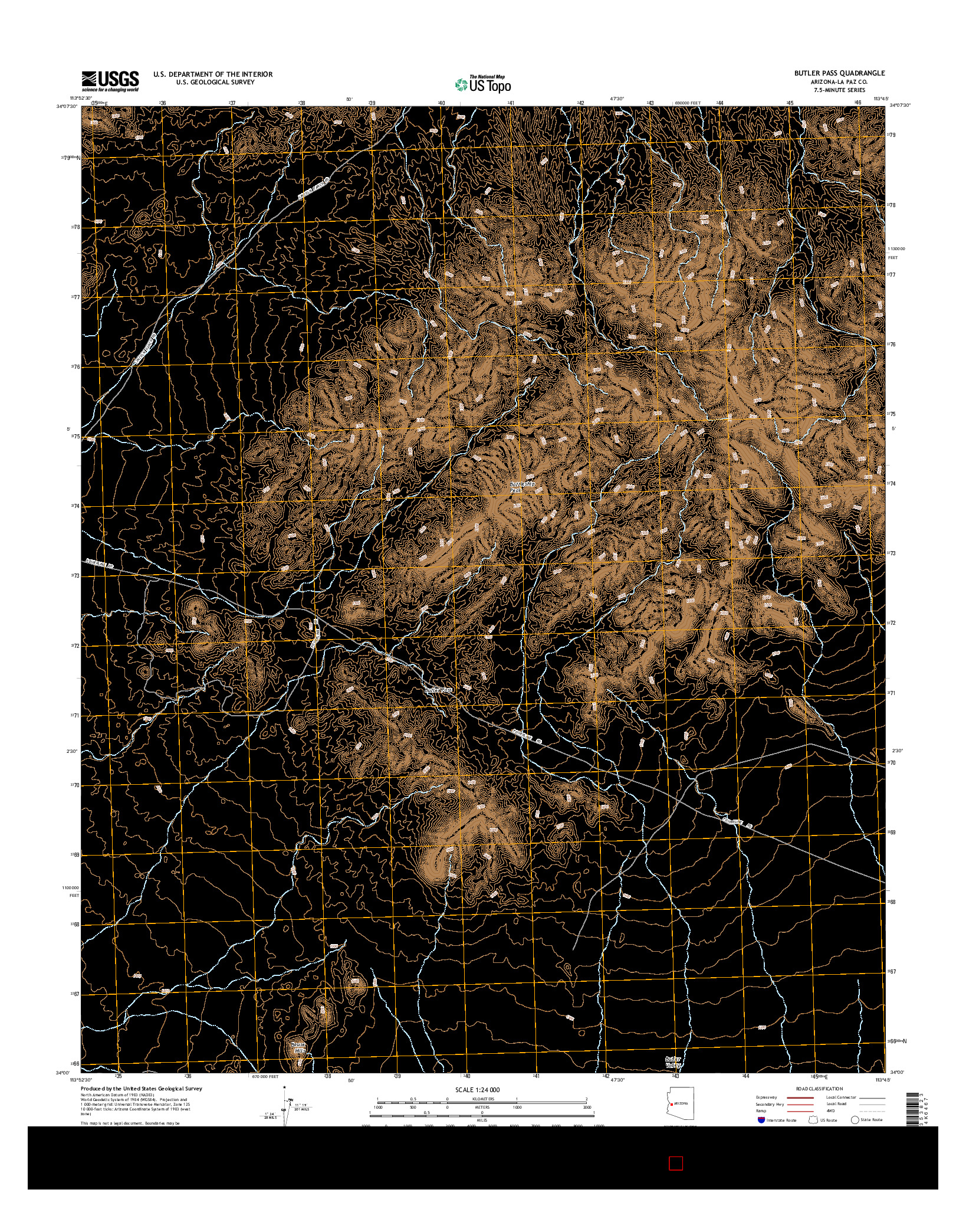 USGS US TOPO 7.5-MINUTE MAP FOR BUTLER PASS, AZ 2014
