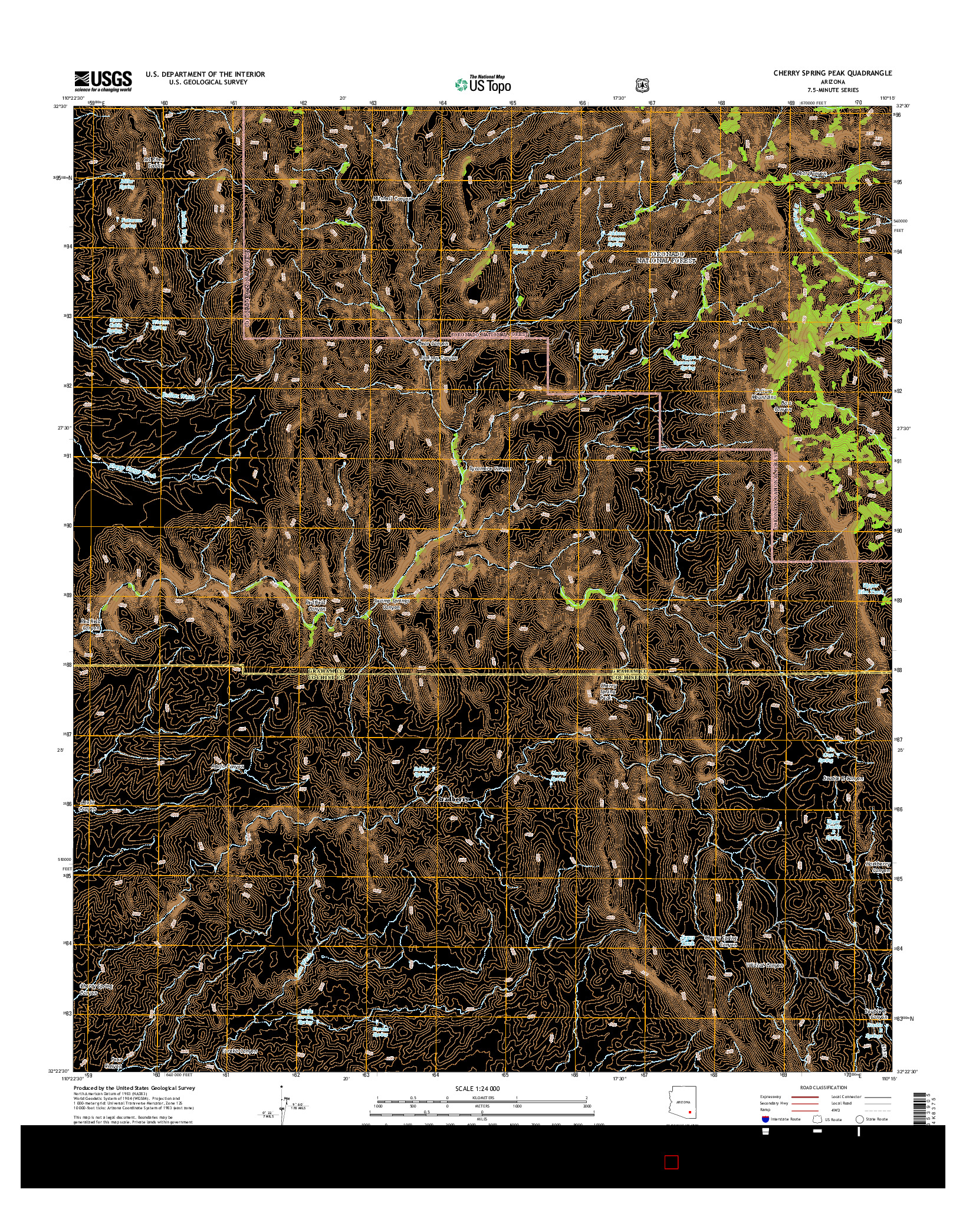 USGS US TOPO 7.5-MINUTE MAP FOR CHERRY SPRING PEAK, AZ 2014