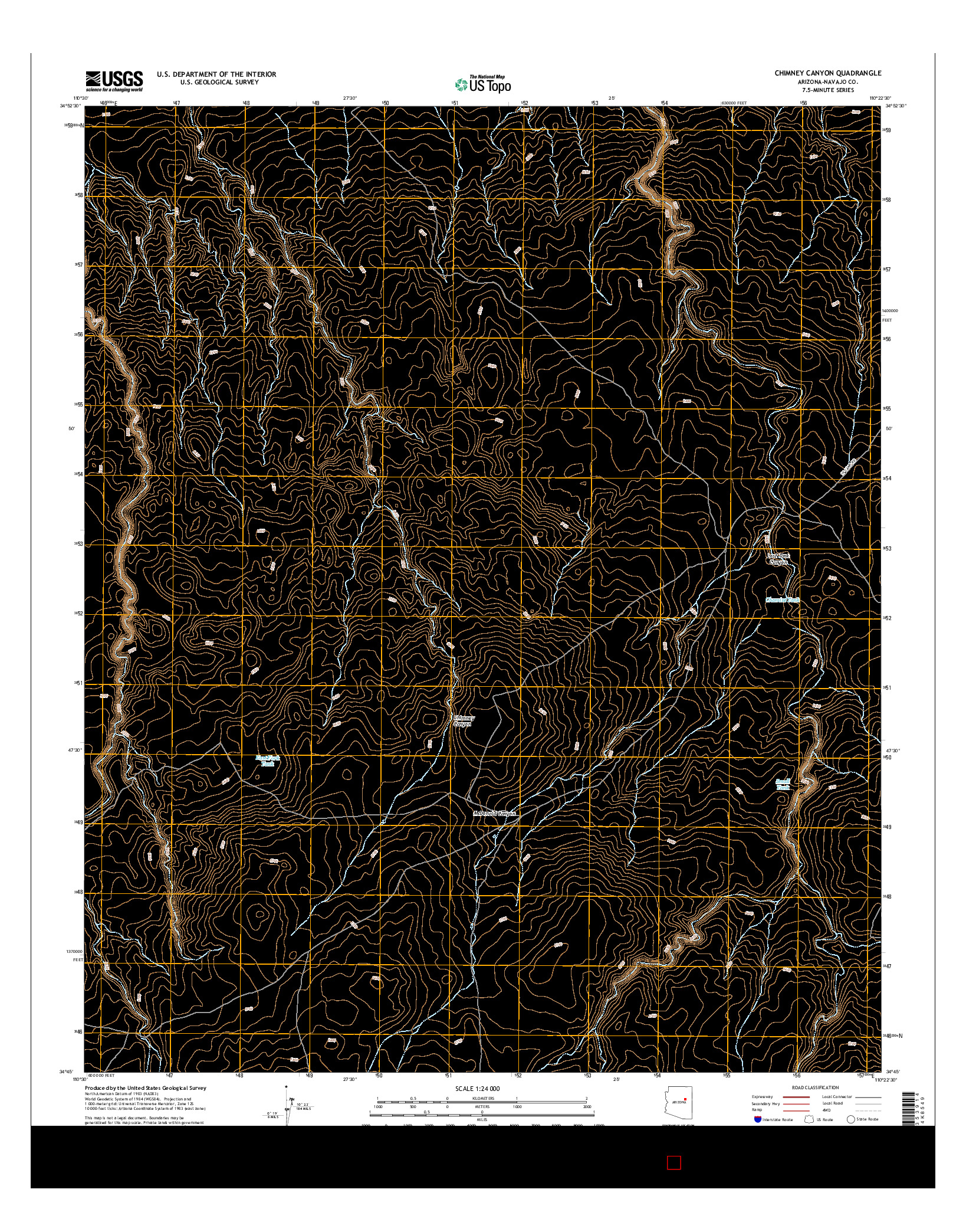 USGS US TOPO 7.5-MINUTE MAP FOR CHIMNEY CANYON, AZ 2014