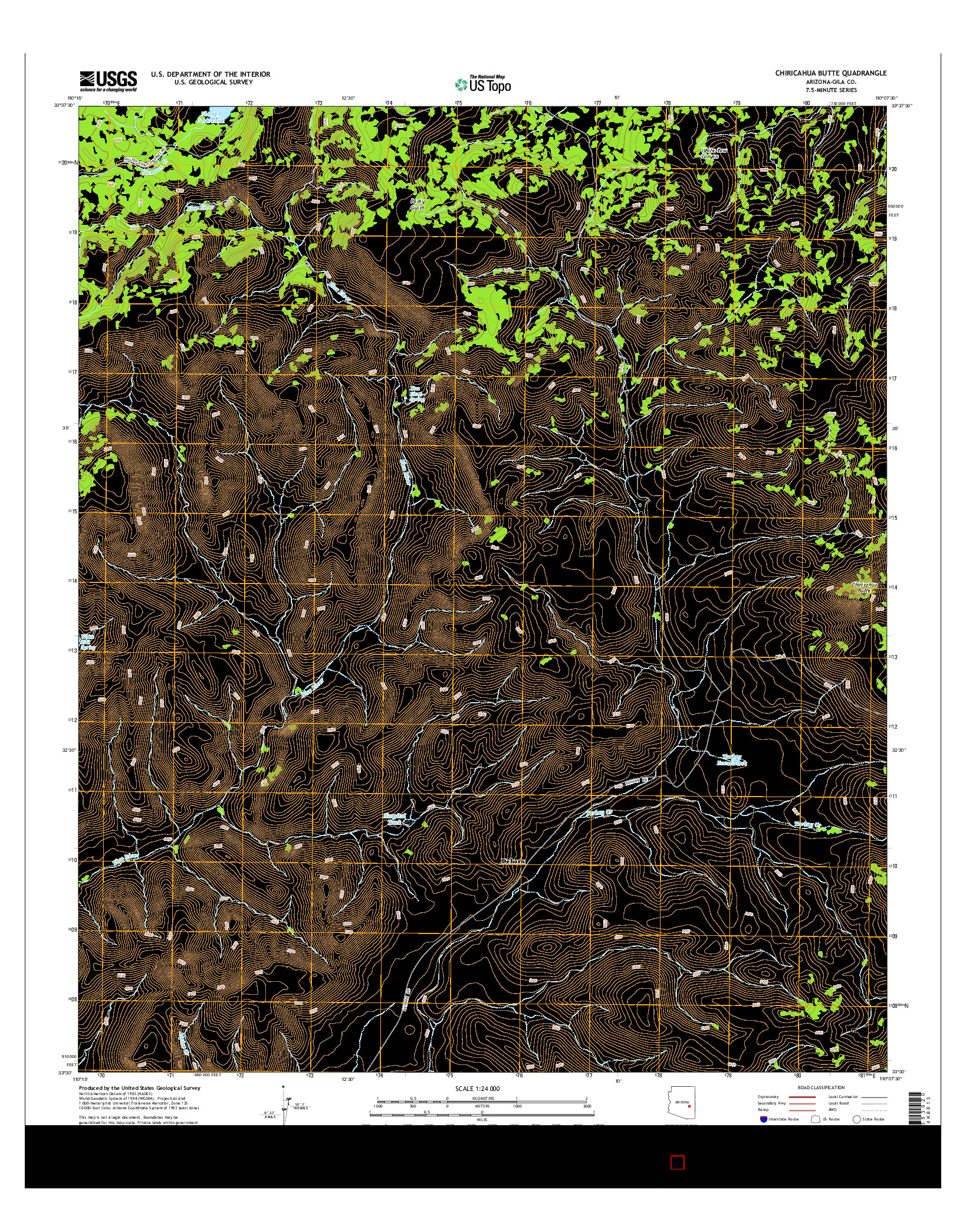 USGS US TOPO 7.5-MINUTE MAP FOR CHIRICAHUA BUTTE, AZ 2014