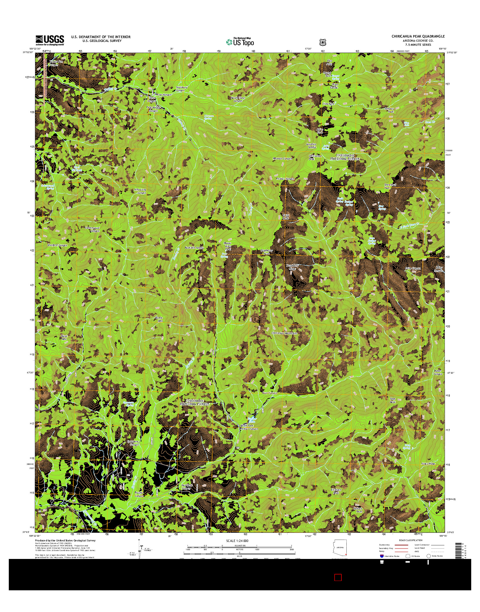 USGS US TOPO 7.5-MINUTE MAP FOR CHIRICAHUA PEAK, AZ 2014