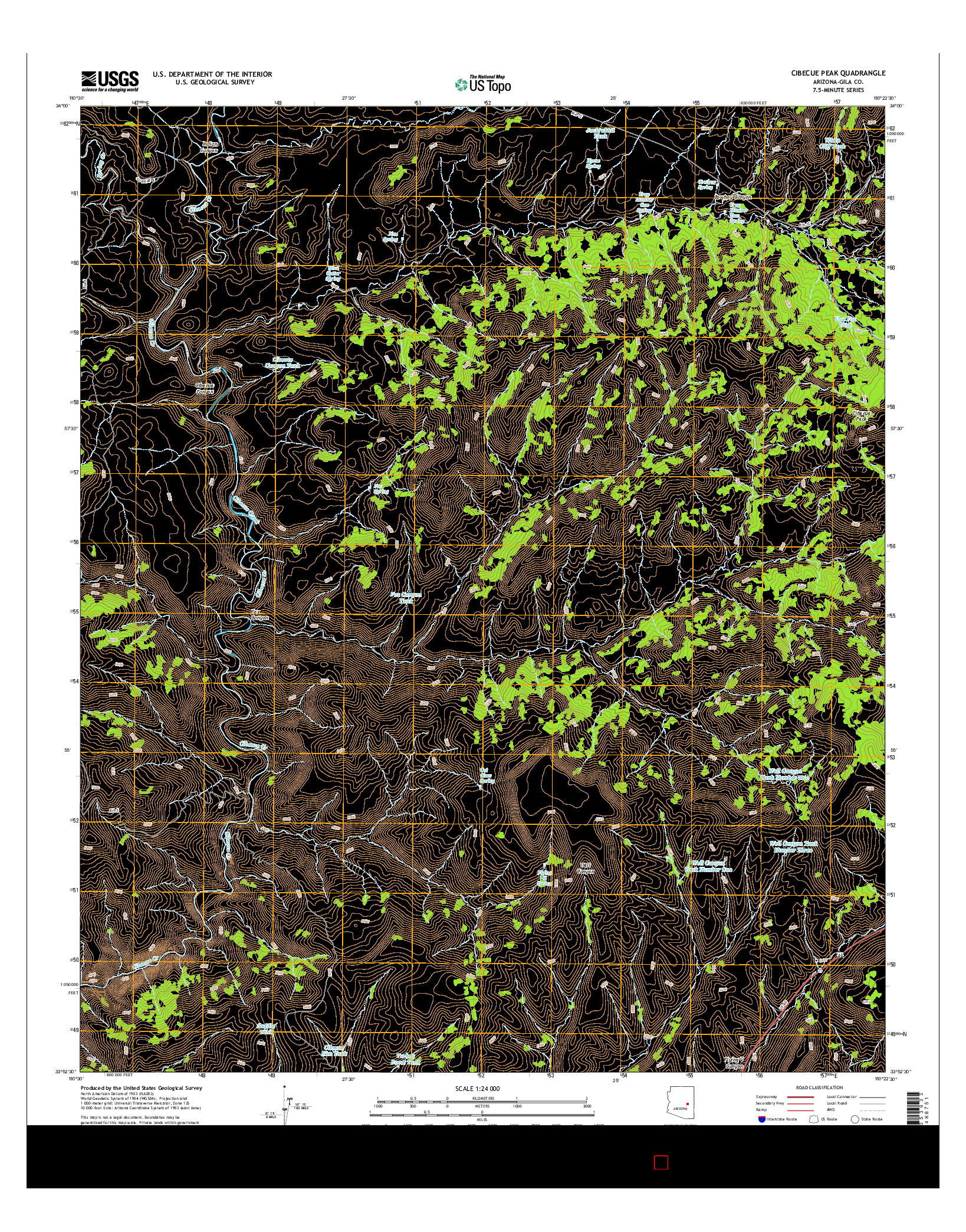 USGS US TOPO 7.5-MINUTE MAP FOR CIBECUE PEAK, AZ 2014