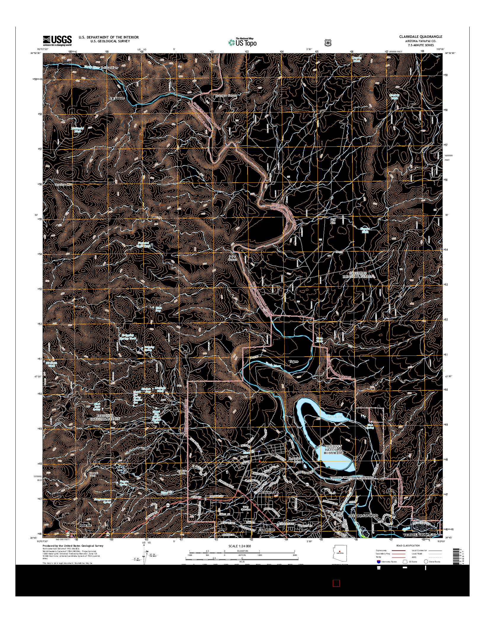 USGS US TOPO 7.5-MINUTE MAP FOR CLARKDALE, AZ 2014