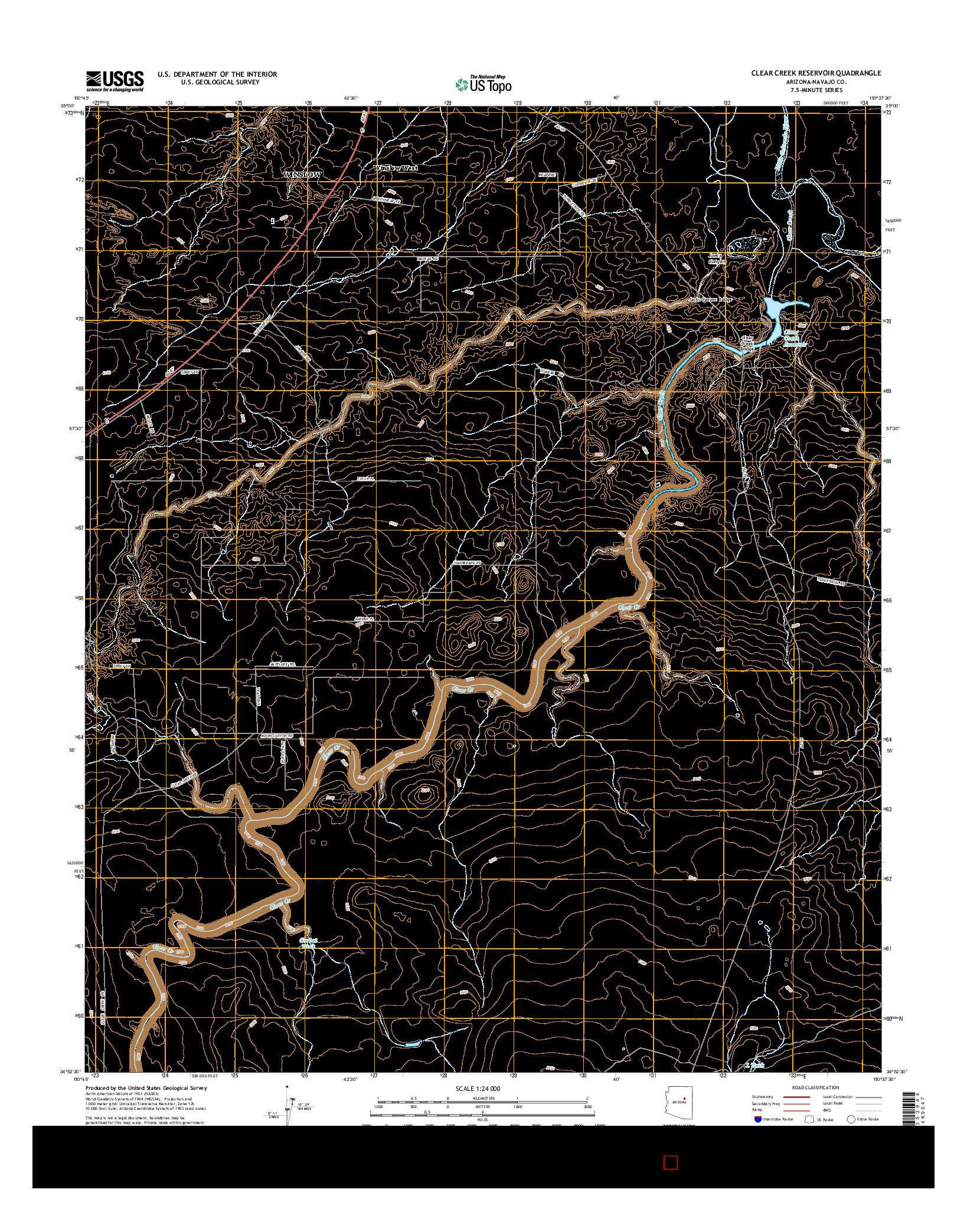 USGS US TOPO 7.5-MINUTE MAP FOR CLEAR CREEK RESERVOIR, AZ 2014