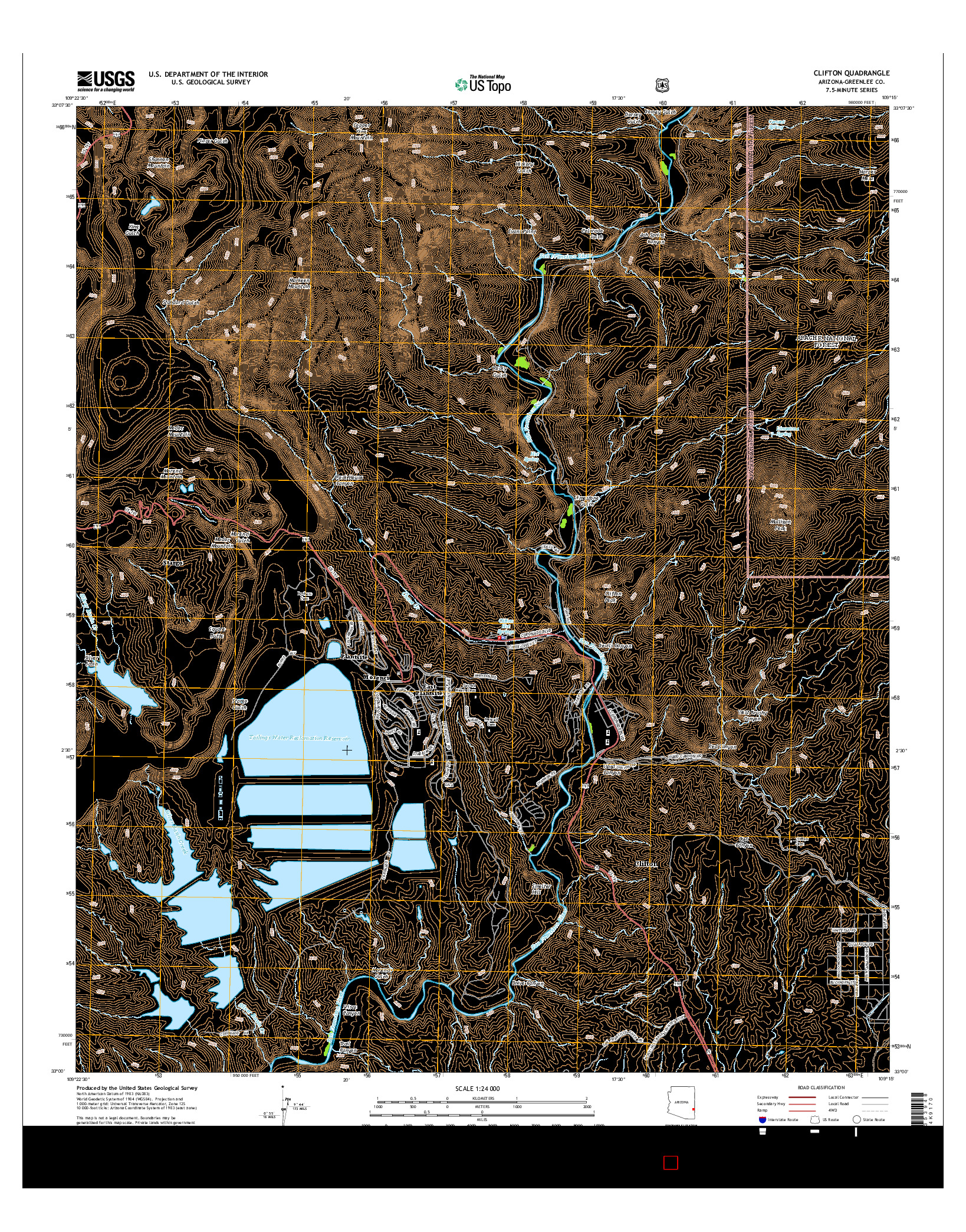 USGS US TOPO 7.5-MINUTE MAP FOR CLIFTON, AZ 2014