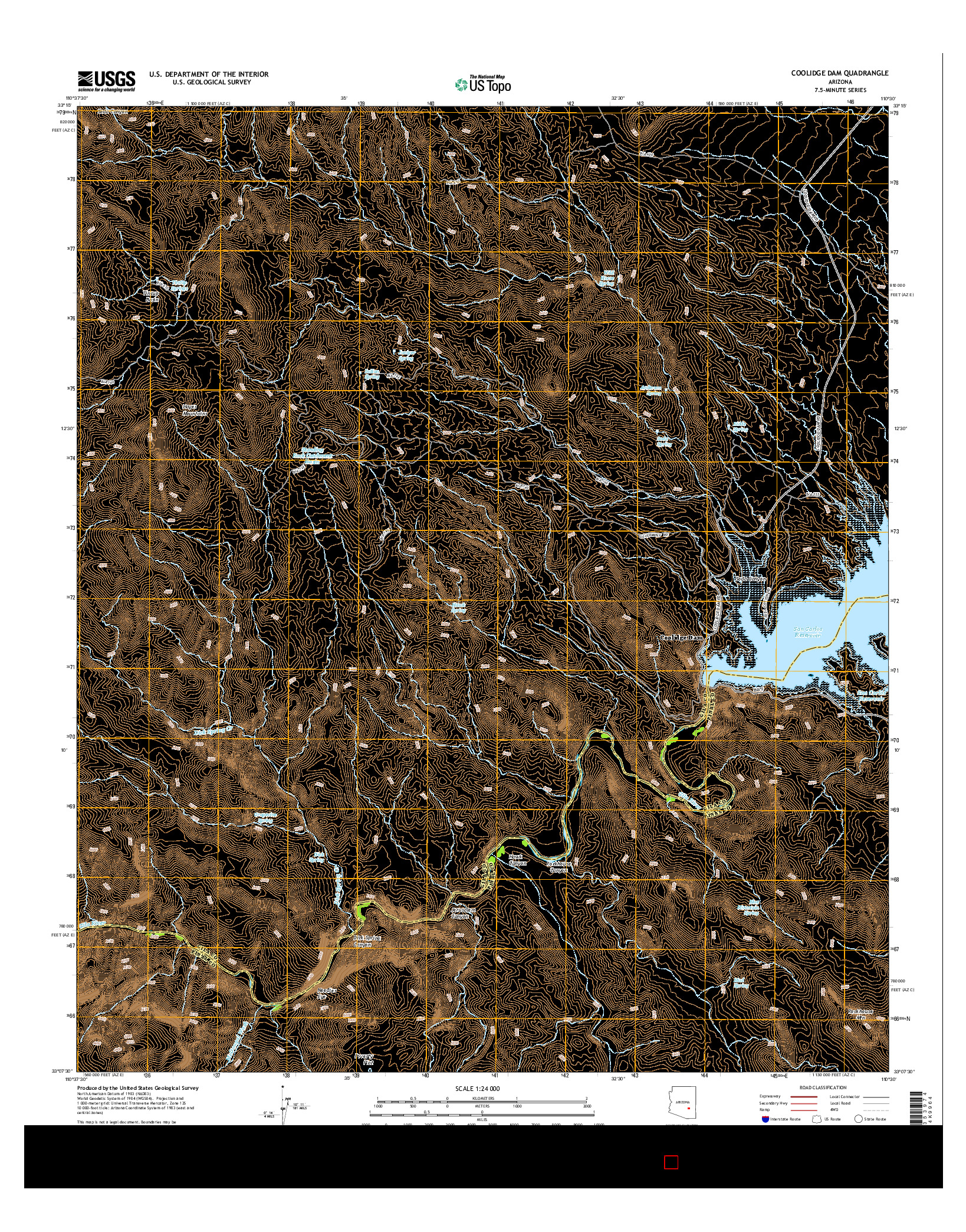 USGS US TOPO 7.5-MINUTE MAP FOR COOLIDGE DAM, AZ 2014