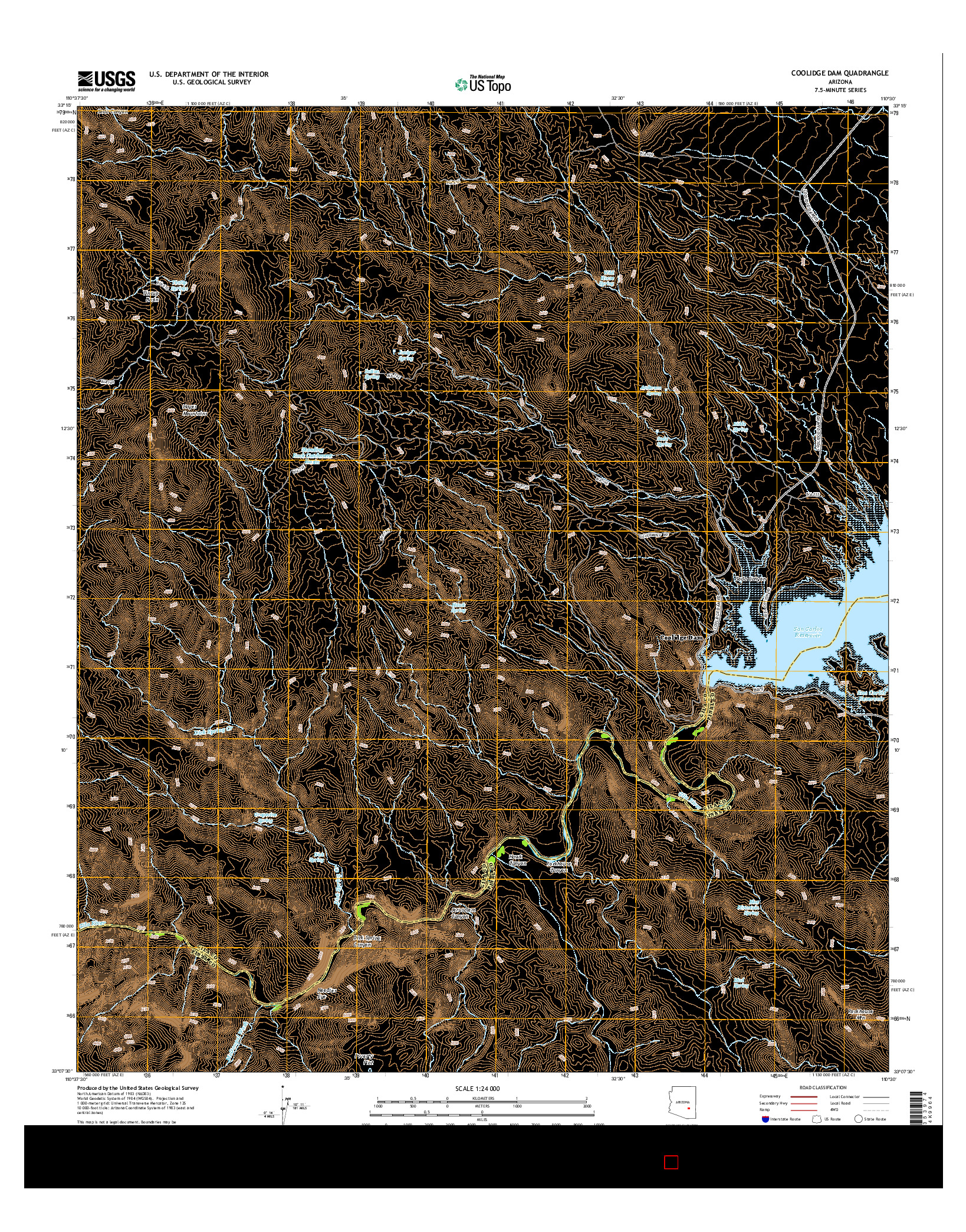 USGS US TOPO 7.5-MINUTE MAP FOR COOLIDGE DAM, AZ 2014