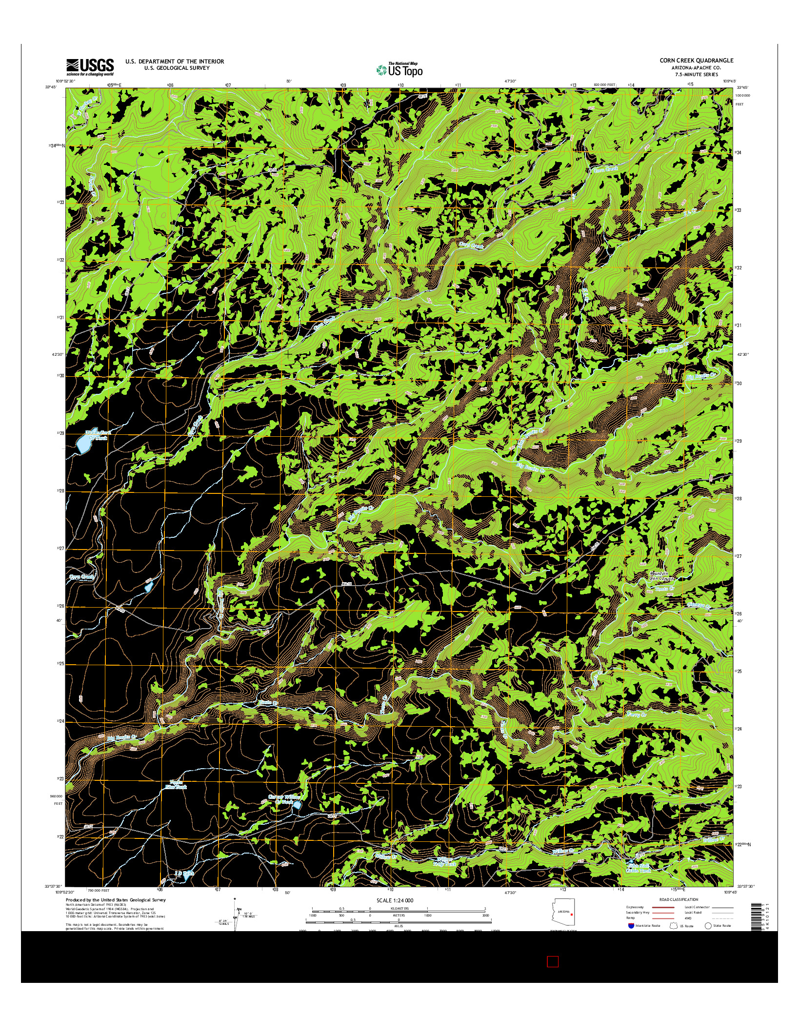 USGS US TOPO 7.5-MINUTE MAP FOR CORN CREEK, AZ 2014