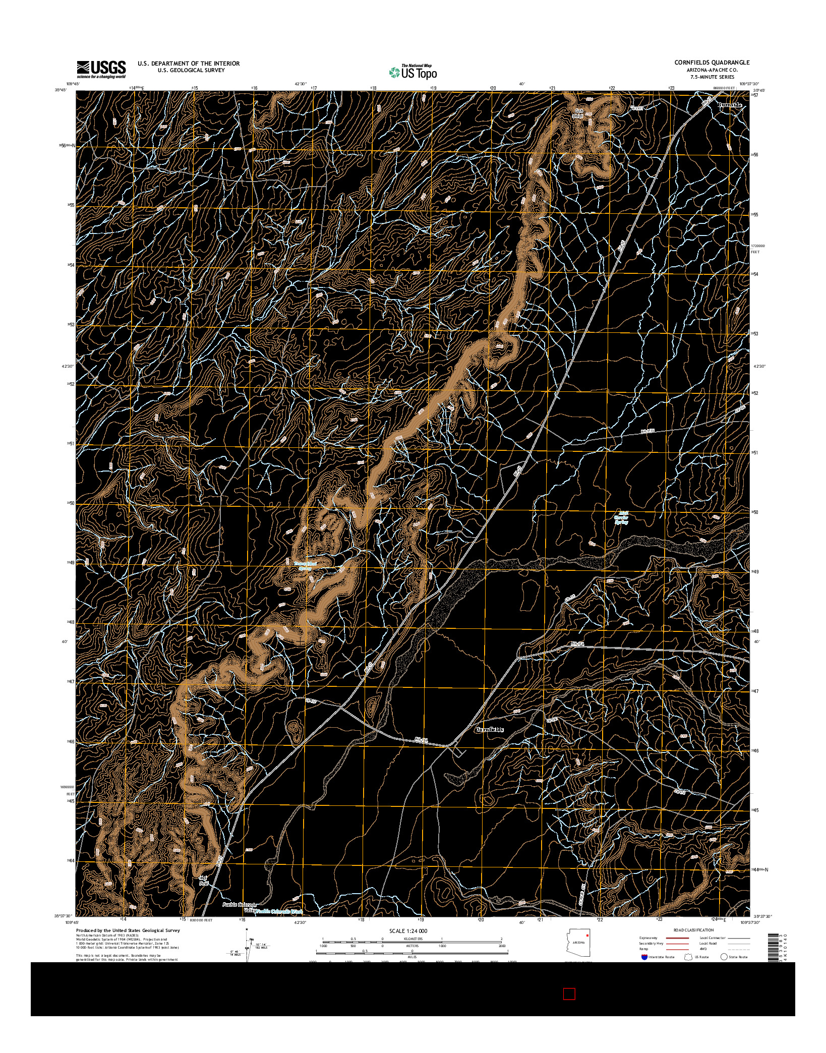 USGS US TOPO 7.5-MINUTE MAP FOR CORNFIELDS, AZ 2014