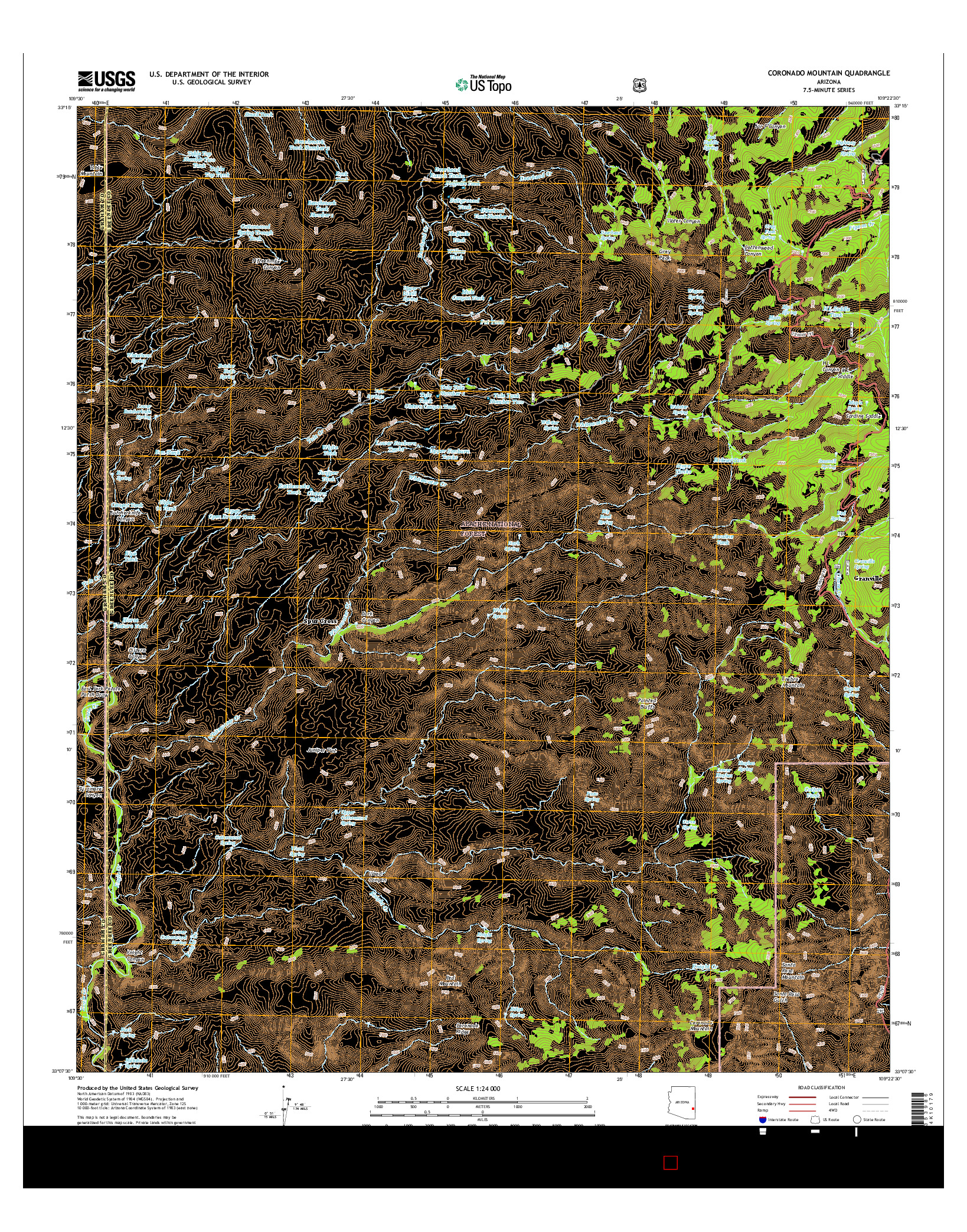 USGS US TOPO 7.5-MINUTE MAP FOR CORONADO MOUNTAIN, AZ 2014