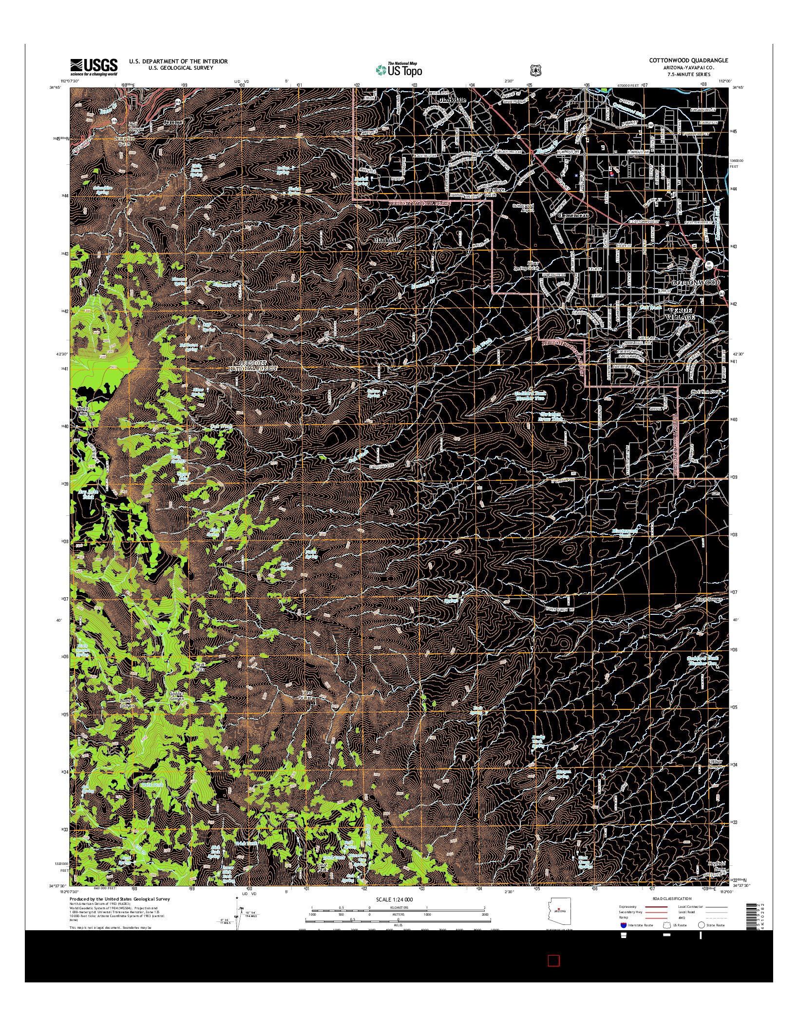 USGS US TOPO 7.5-MINUTE MAP FOR COTTONWOOD, AZ 2014