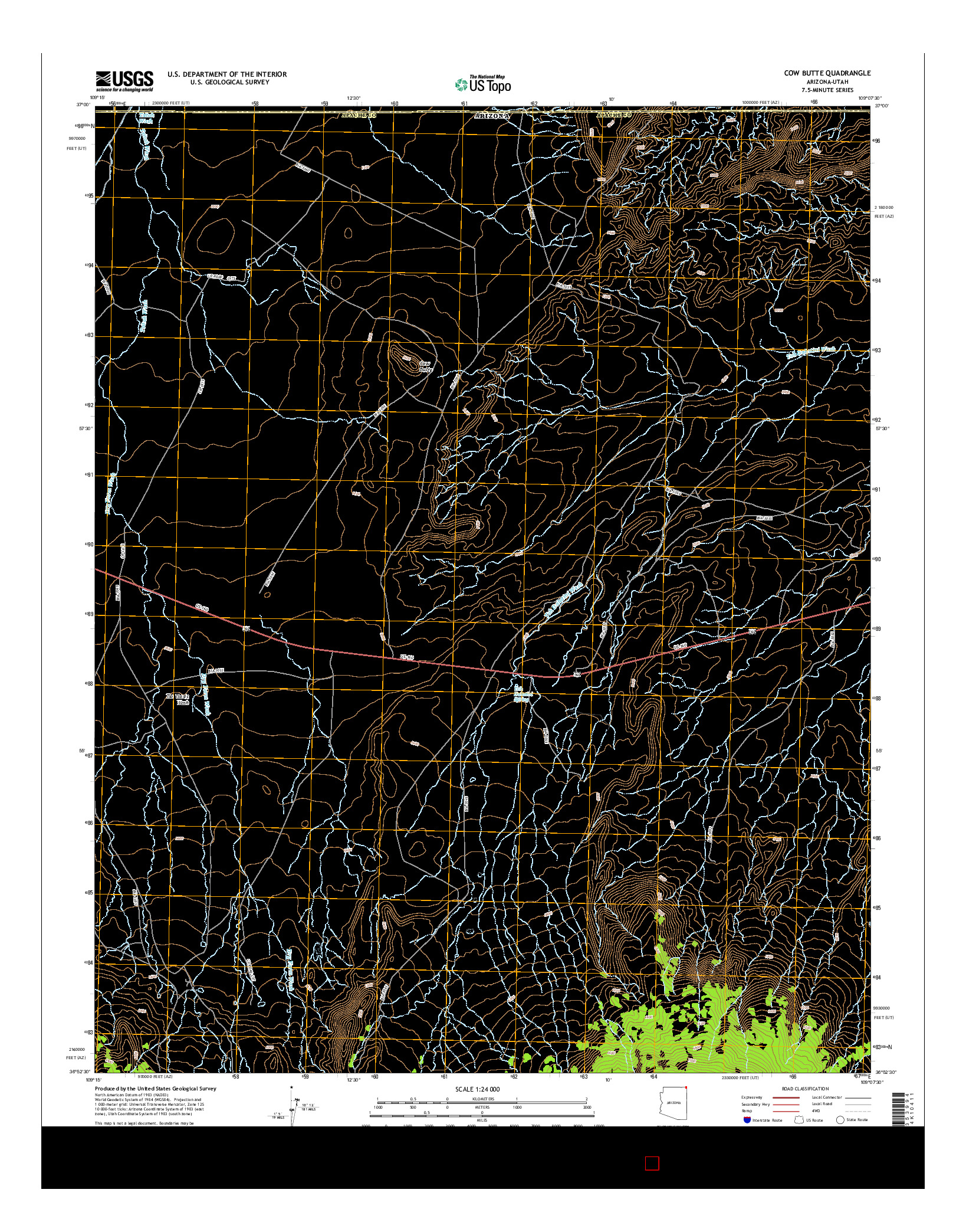 USGS US TOPO 7.5-MINUTE MAP FOR COW BUTTE, AZ-UT 2014