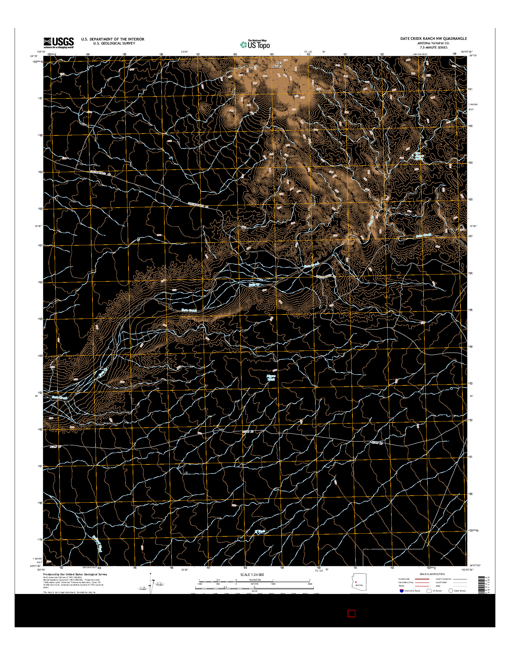 USGS US TOPO 7.5-MINUTE MAP FOR DATE CREEK RANCH NW, AZ 2014