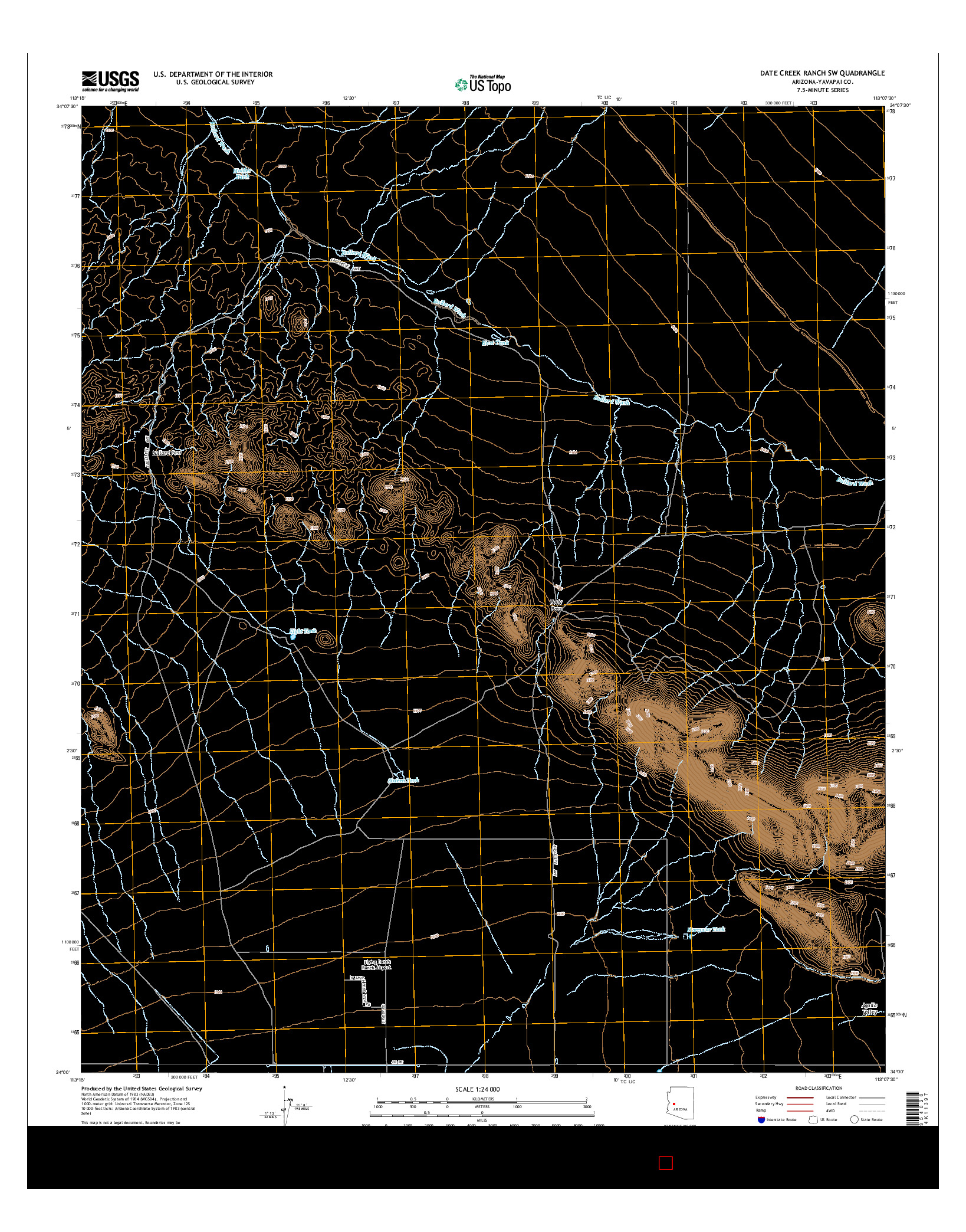 USGS US TOPO 7.5-MINUTE MAP FOR DATE CREEK RANCH SW, AZ 2014