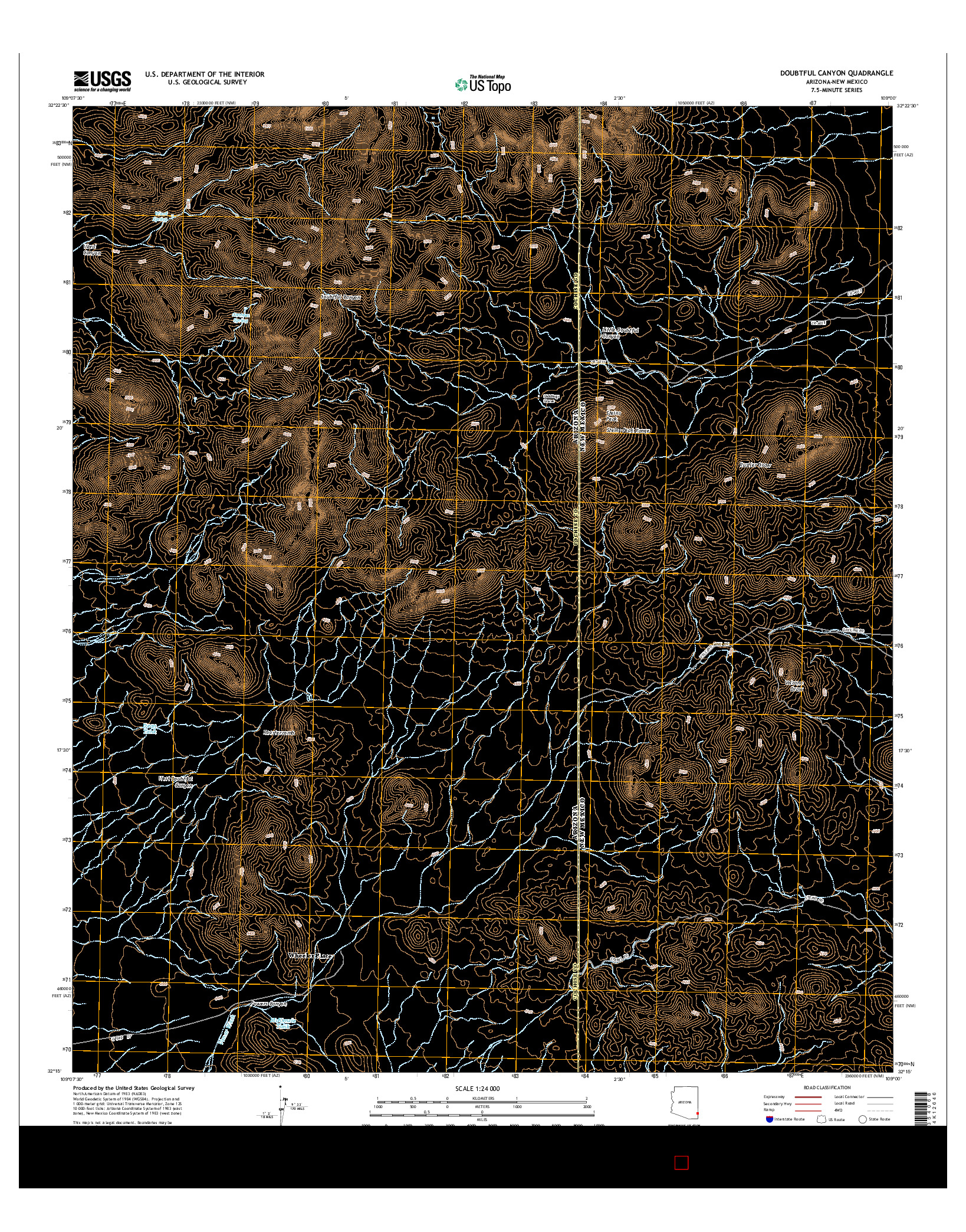 USGS US TOPO 7.5-MINUTE MAP FOR DOUBTFUL CANYON, AZ-NM 2014