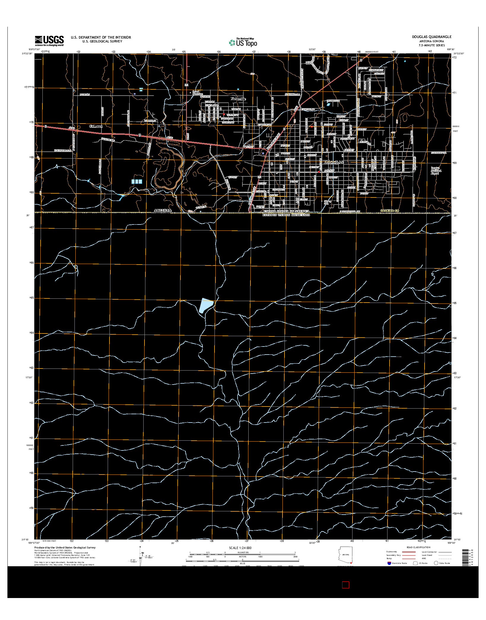 USGS US TOPO 7.5-MINUTE MAP FOR DOUGLAS, AZ-SON 2014