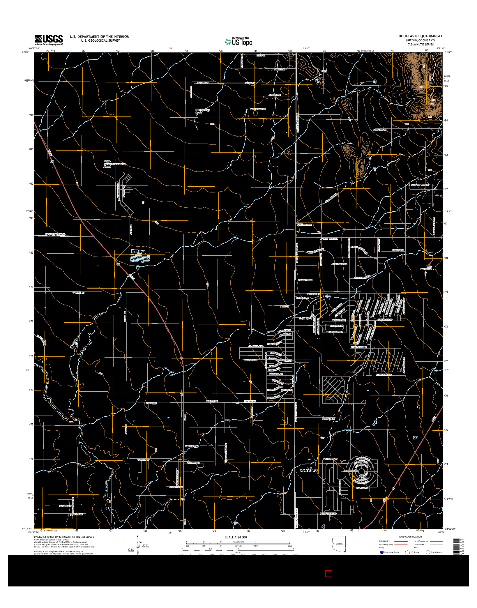 USGS US TOPO 7.5-MINUTE MAP FOR DOUGLAS NE, AZ 2014