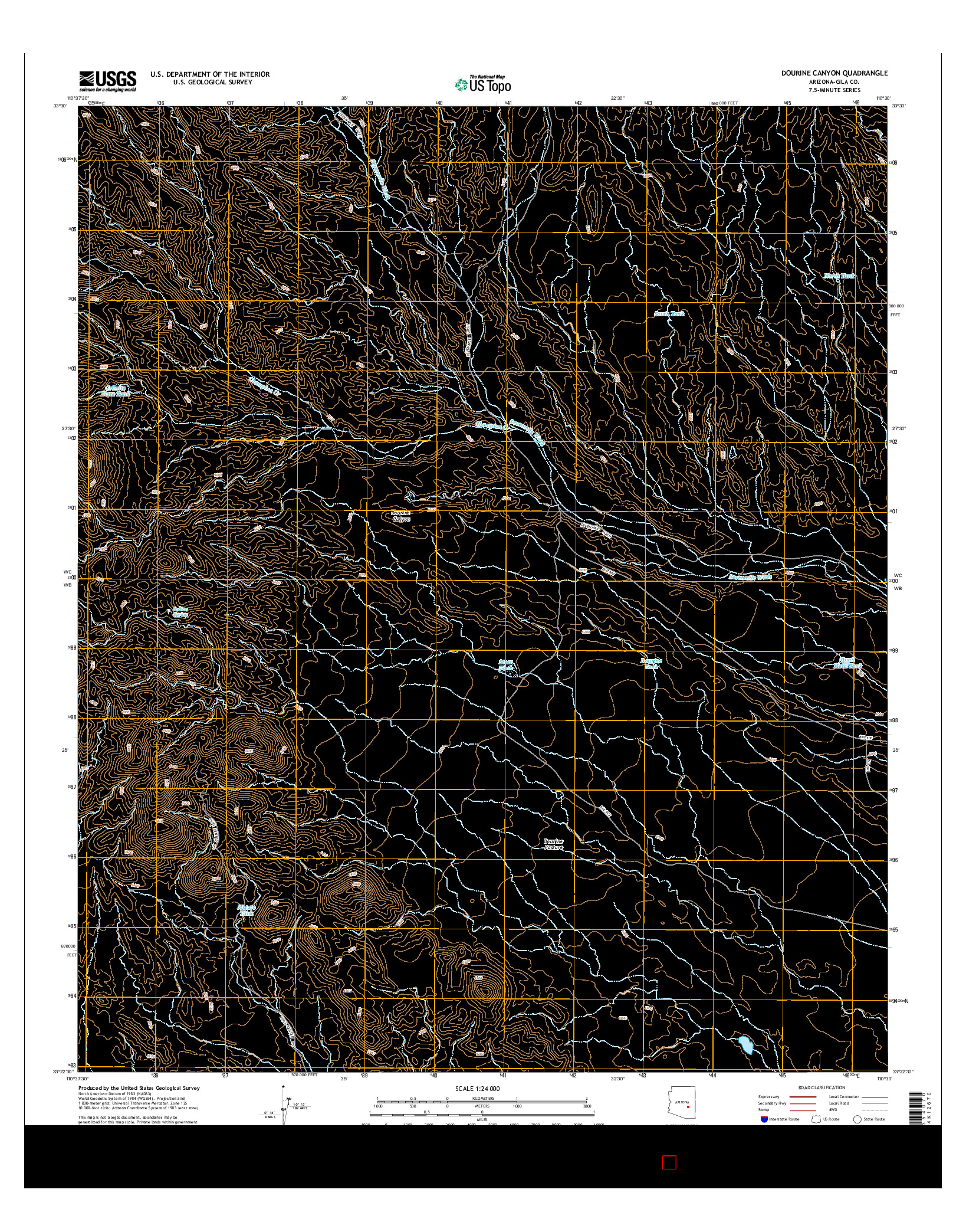 USGS US TOPO 7.5-MINUTE MAP FOR DOURINE CANYON, AZ 2014