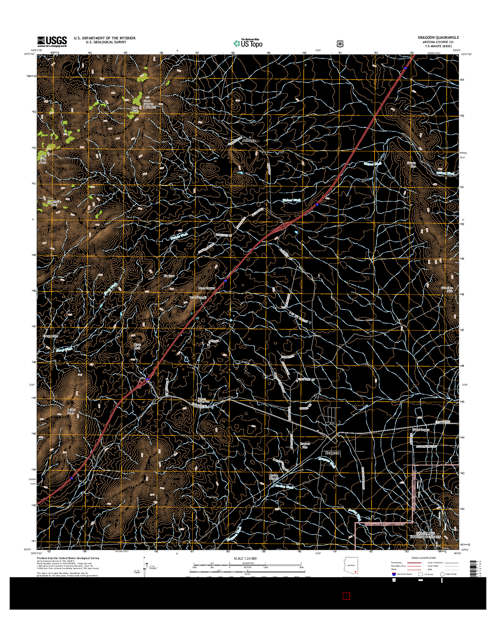 USGS US TOPO 7.5-MINUTE MAP FOR DRAGOON, AZ 2014