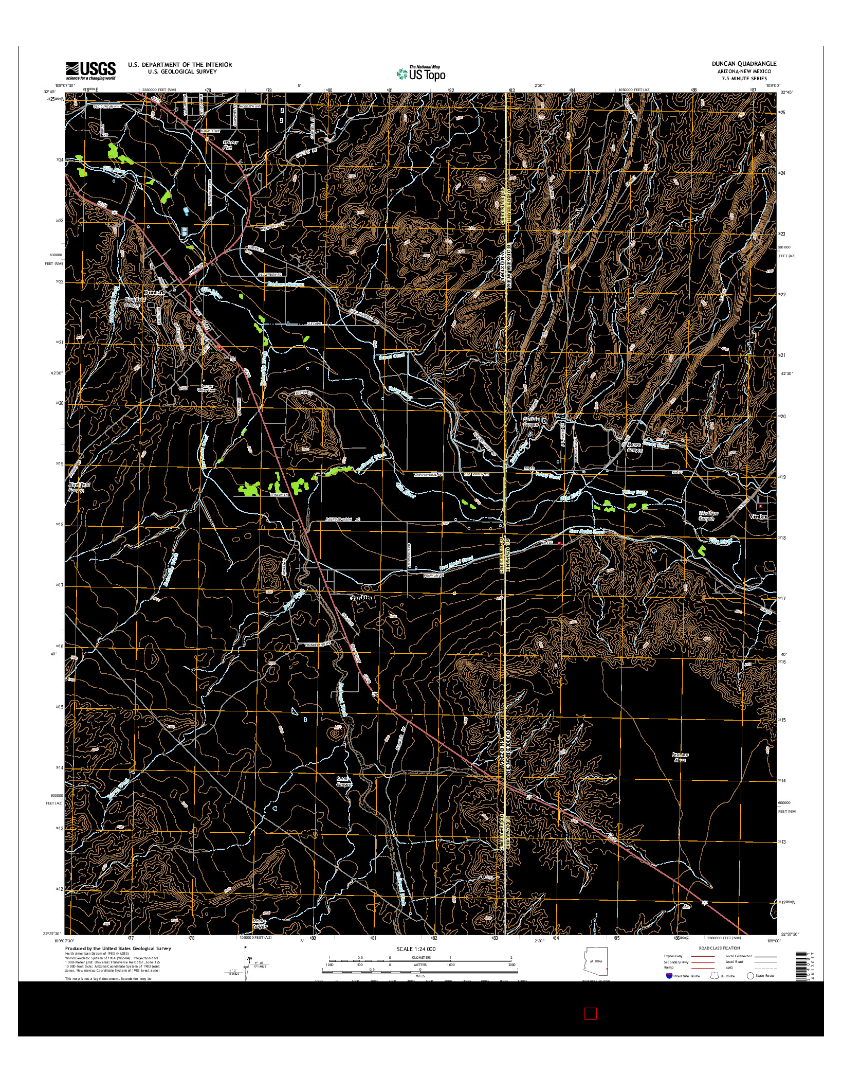 USGS US TOPO 7.5-MINUTE MAP FOR DUNCAN, AZ-NM 2014