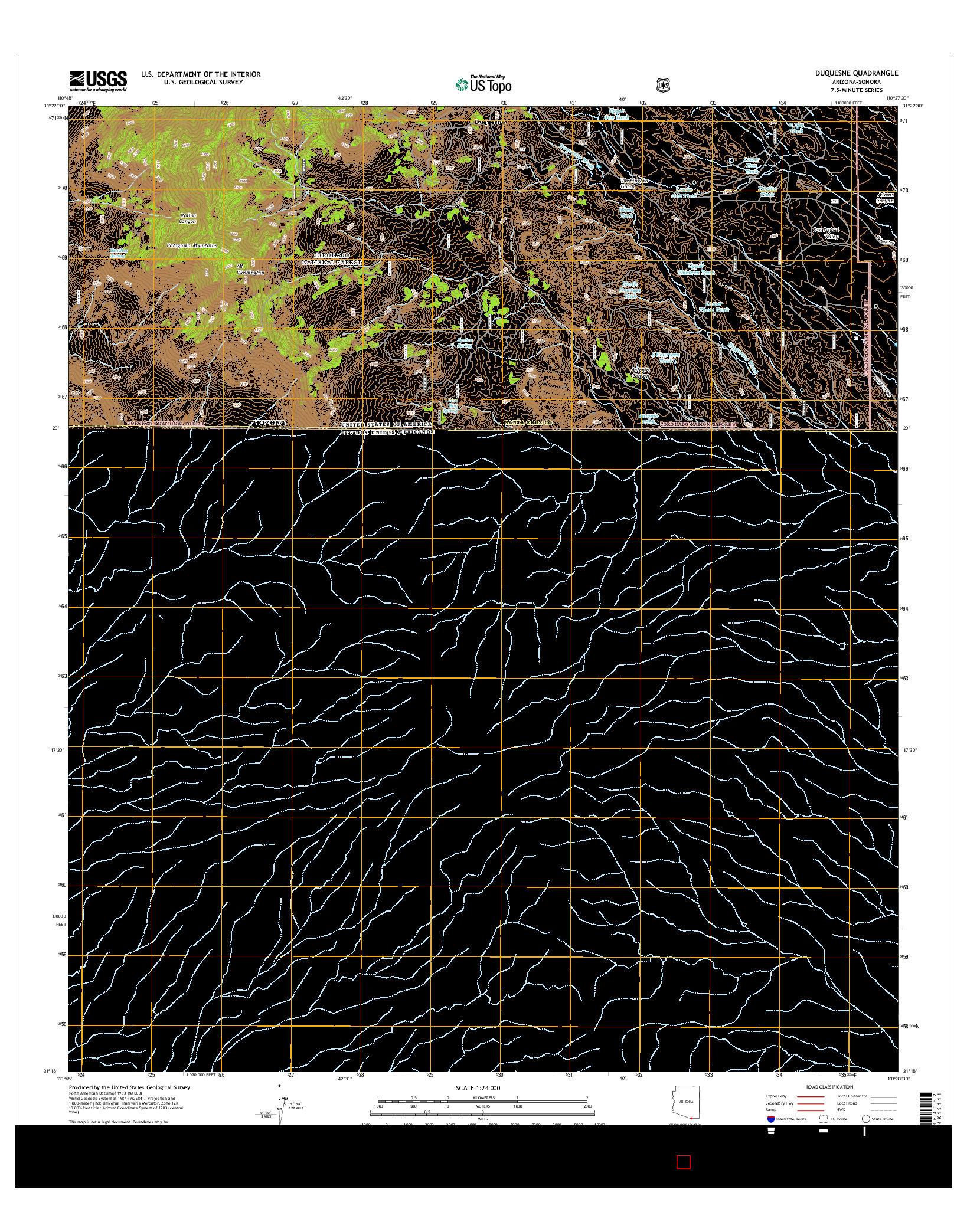 USGS US TOPO 7.5-MINUTE MAP FOR DUQUESNE, AZ-SON 2014