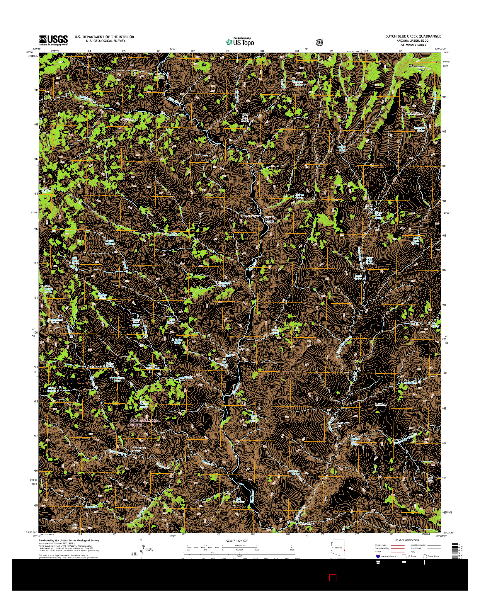 USGS US TOPO 7.5-MINUTE MAP FOR DUTCH BLUE CREEK, AZ 2014