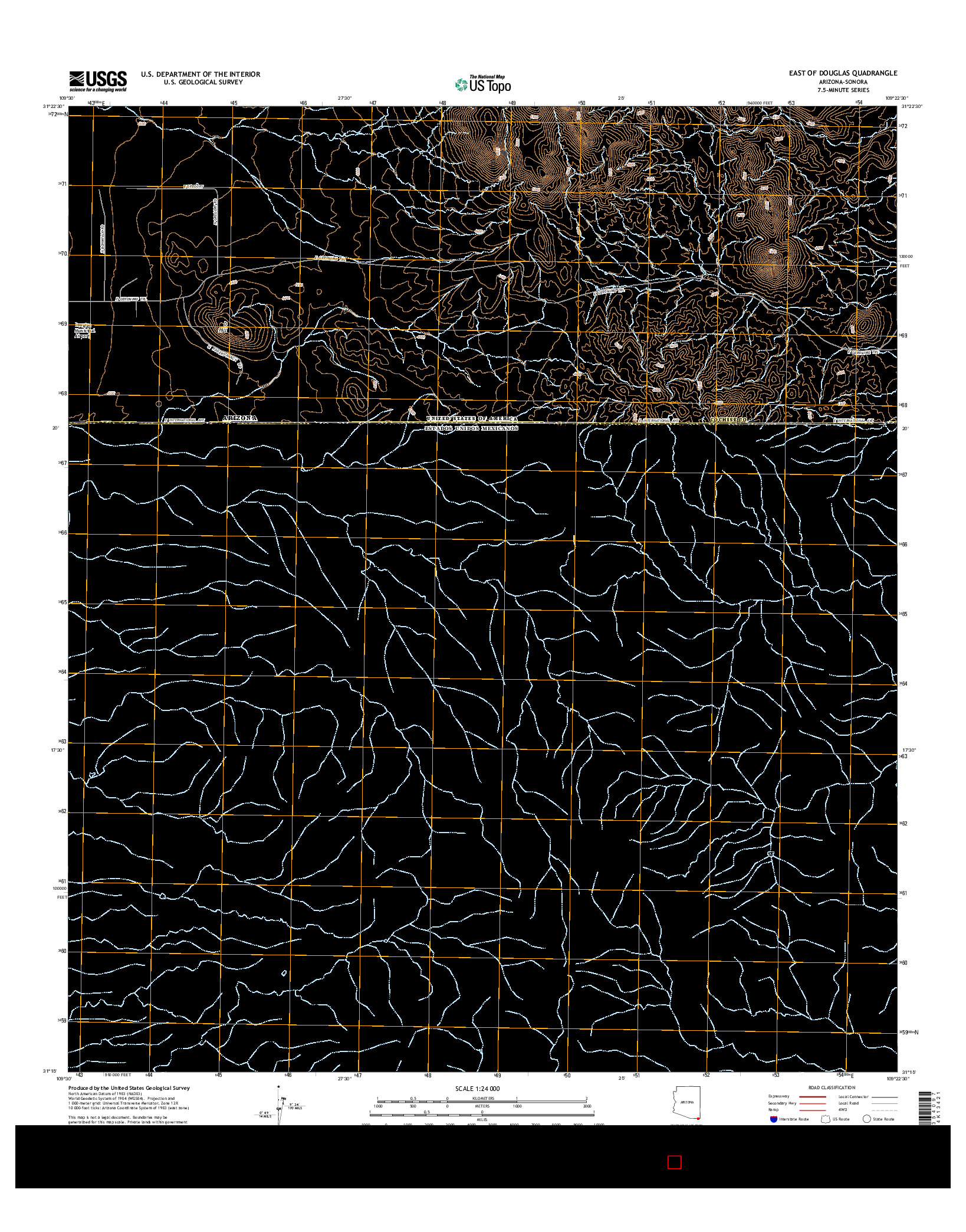 USGS US TOPO 7.5-MINUTE MAP FOR EAST OF DOUGLAS, AZ-SON 2014