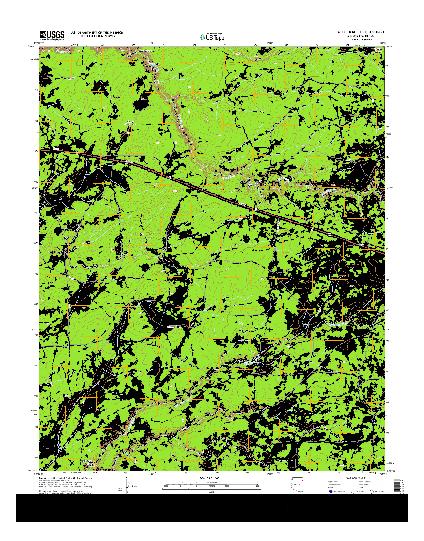 USGS US TOPO 7.5-MINUTE MAP FOR EAST OF KINLICHEE, AZ 2014